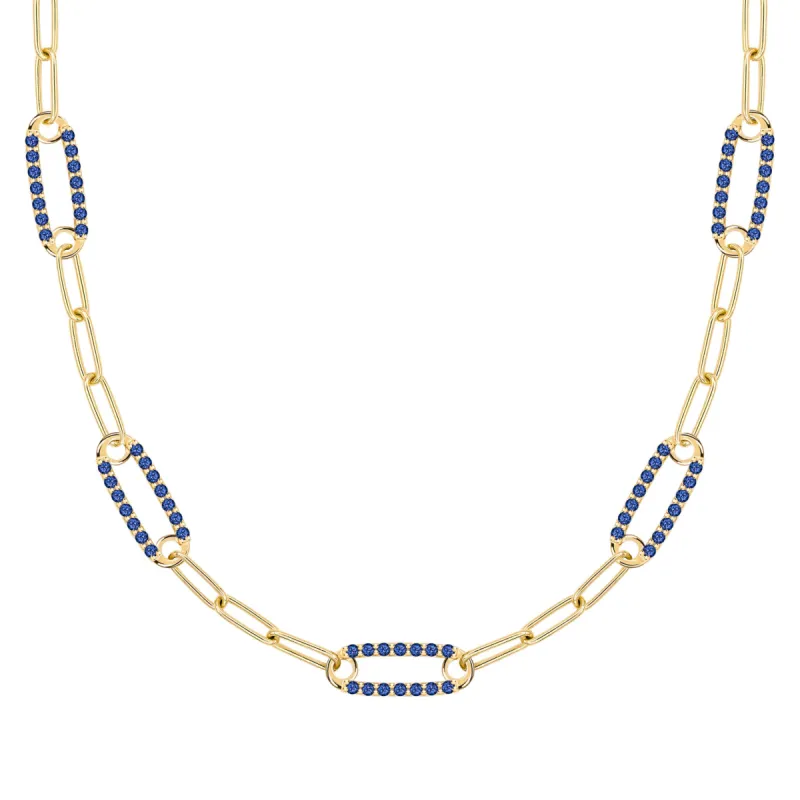Adelaide 5 Pavé Sapphire Link Necklace in 14k Gold (September) sold by Haverhill
