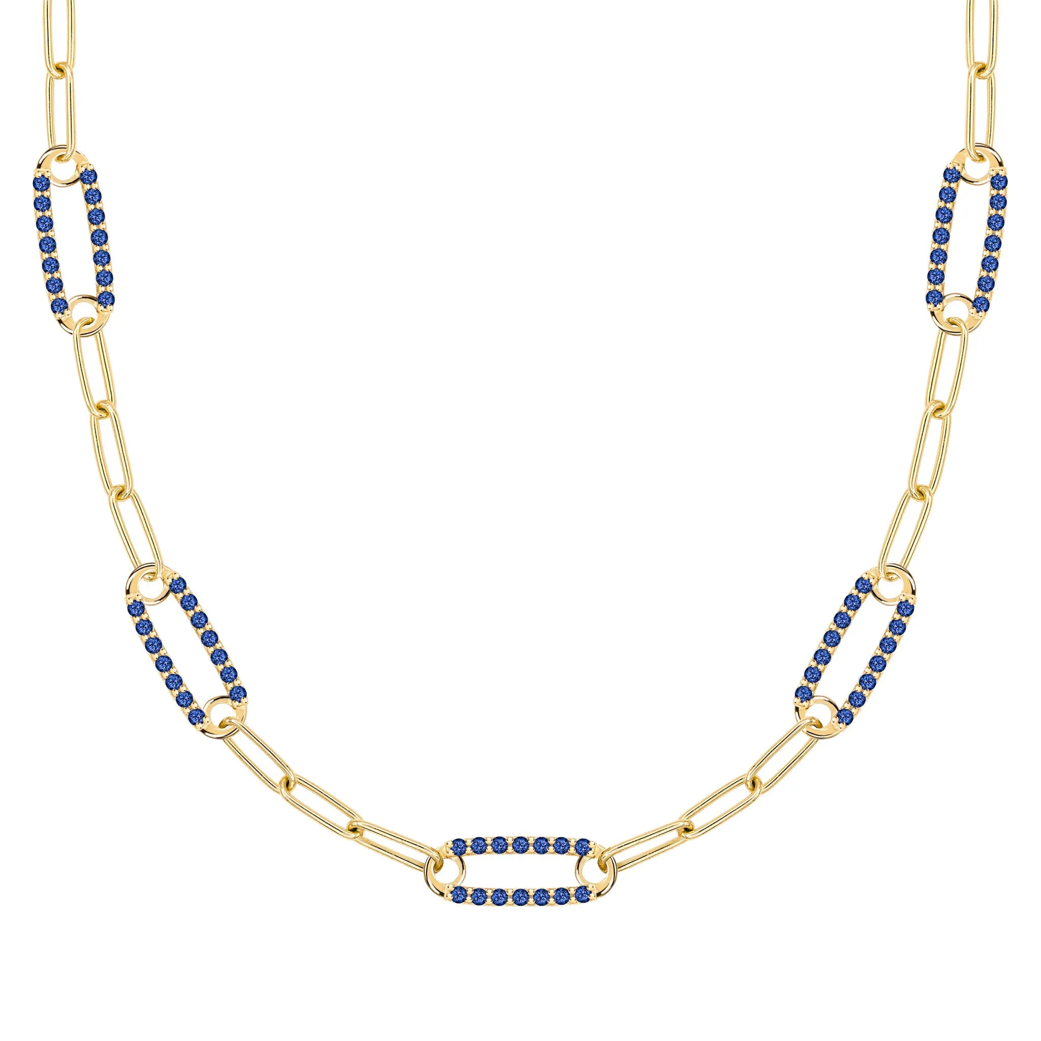 Adelaide 5 Pavé Sapphire Link Necklace in 14k Gold (September) sold by Haverhill