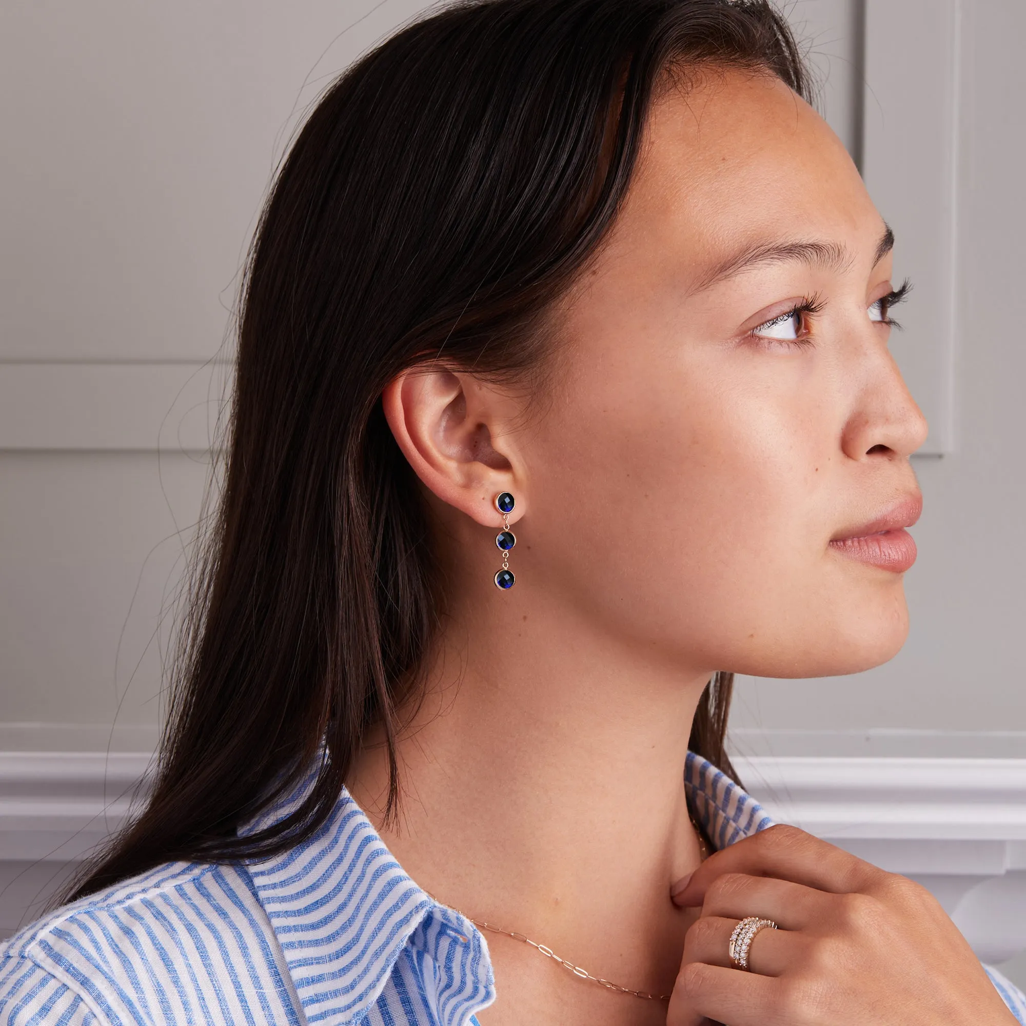 Newport Grand 3 Sapphire Earrings in 14k Gold (September) sold by Haverhill product image thumbnail 2