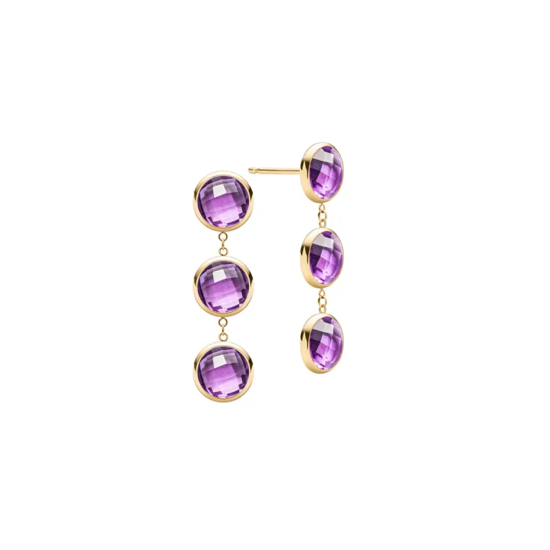 Newport Grand 3 Amethyst Earrings in 14k Gold (February) sold by Haverhill