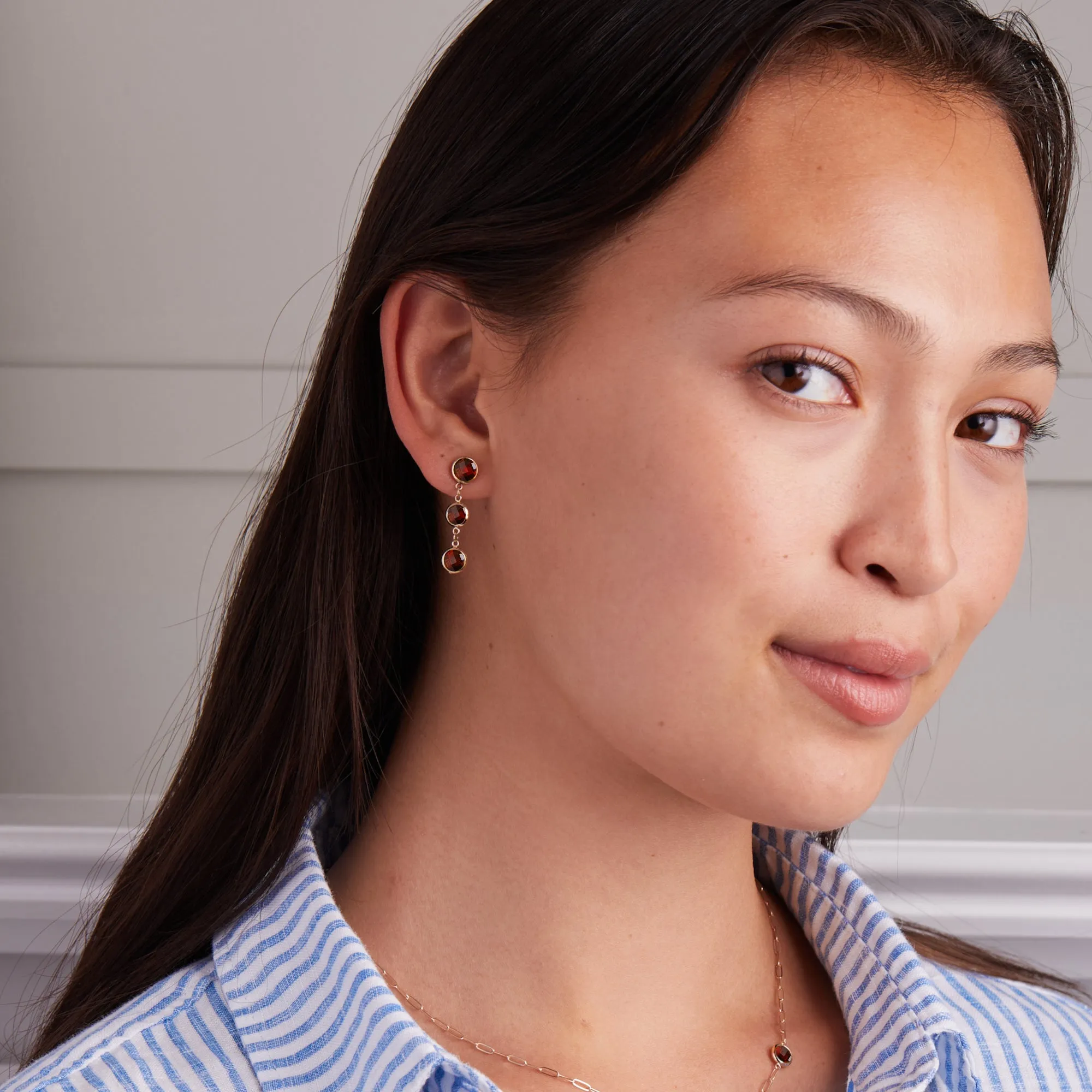 Newport Grand 3 Garnet Earrings in 14k Gold (January) sold by Haverhill product image thumbnail 3