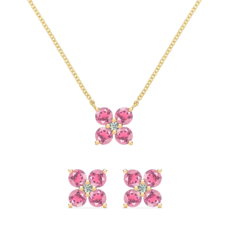 Greenwich 4 Pink Tourmaline & Diamond Necklace and Earrings Set in 14k Gold (October) sold by Haverhill