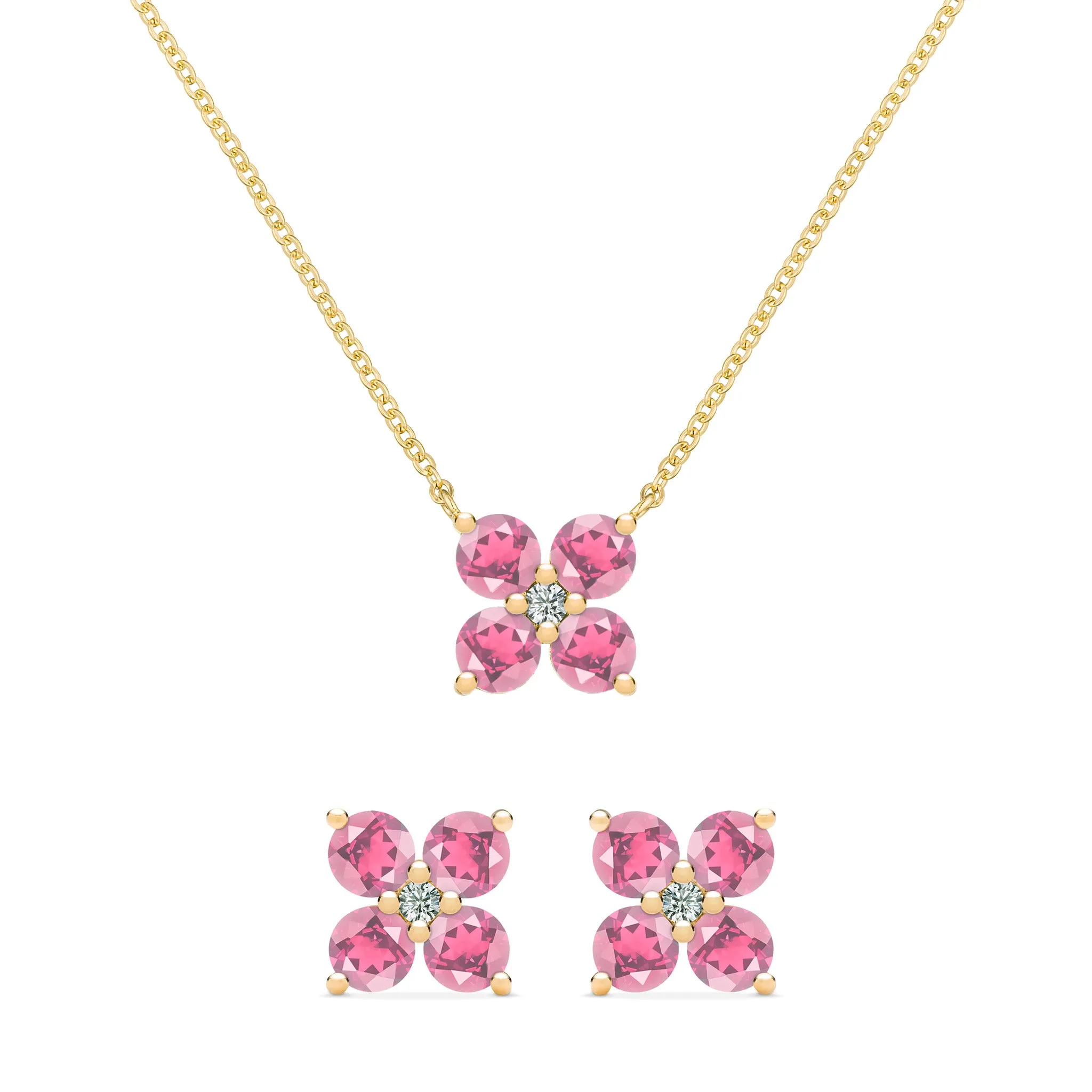 Greenwich 4 Pink Tourmaline & Diamond Necklace and Earrings Set in 14k Gold (October) sold by Haverhill