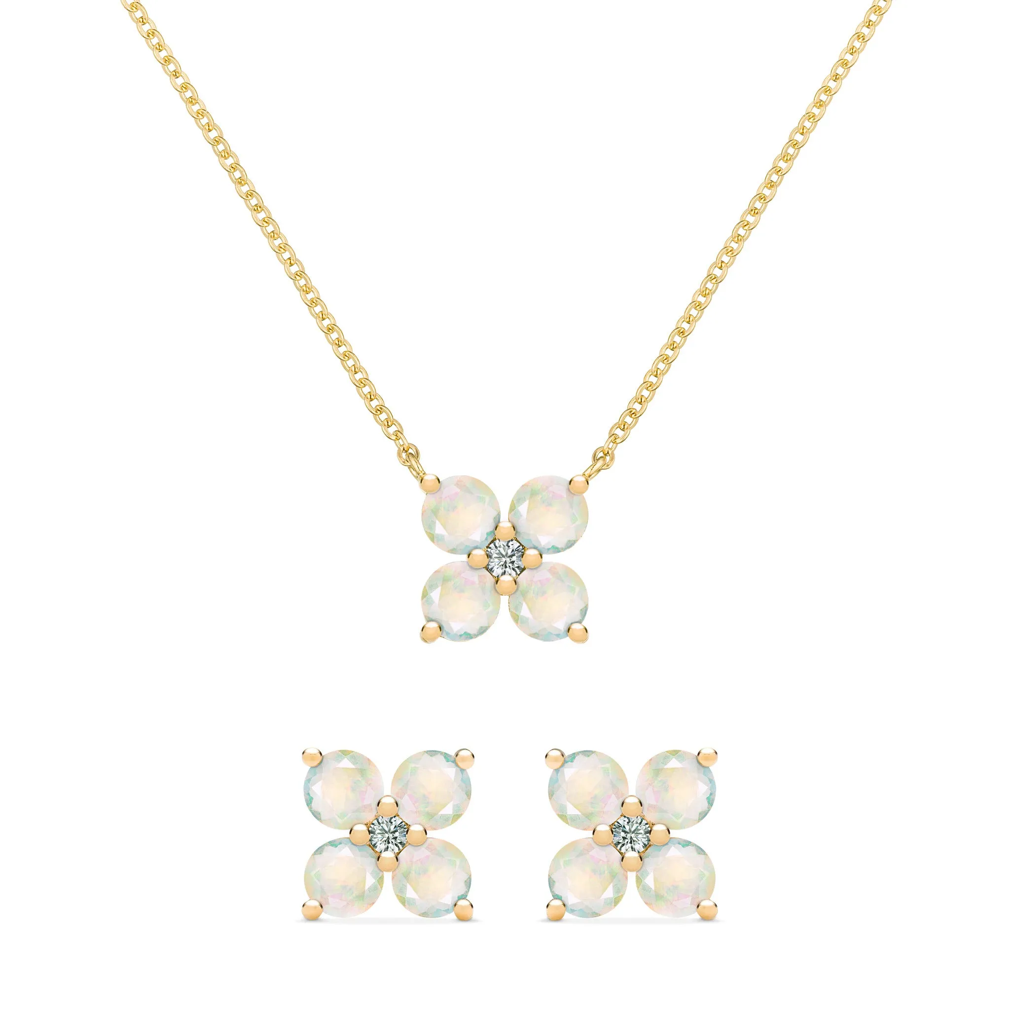 Greenwich 4 Opal & Diamond Necklace and Earrings Set in 14k Gold (October) sold by Haverhill