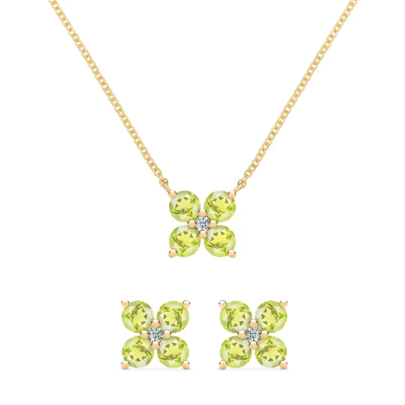 Greenwich 4 Peridot & Diamond Necklace and Earrings Set in 14k Gold (August) sold by Haverhill