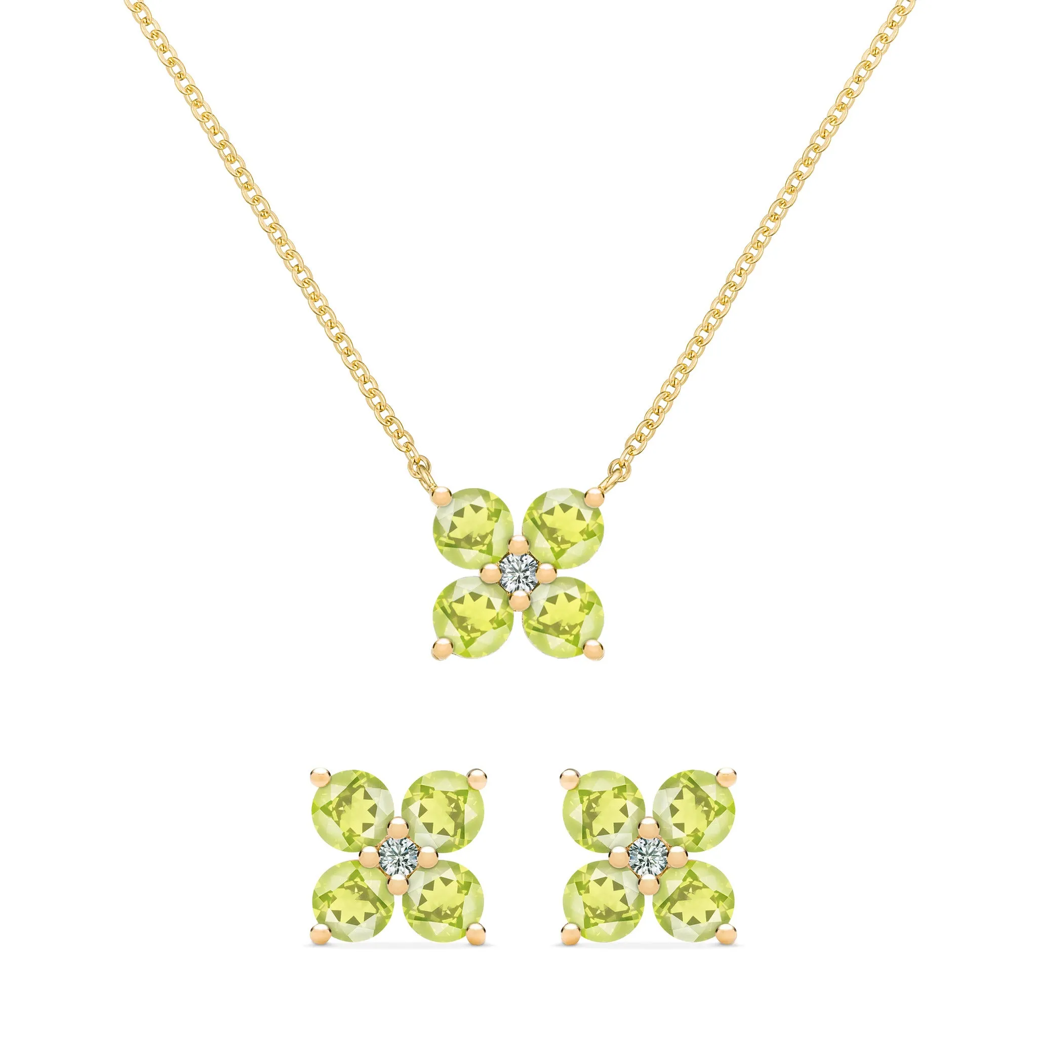 Greenwich 4 Peridot & Diamond Necklace and Earrings Set in 14k Gold (August) sold by Haverhill