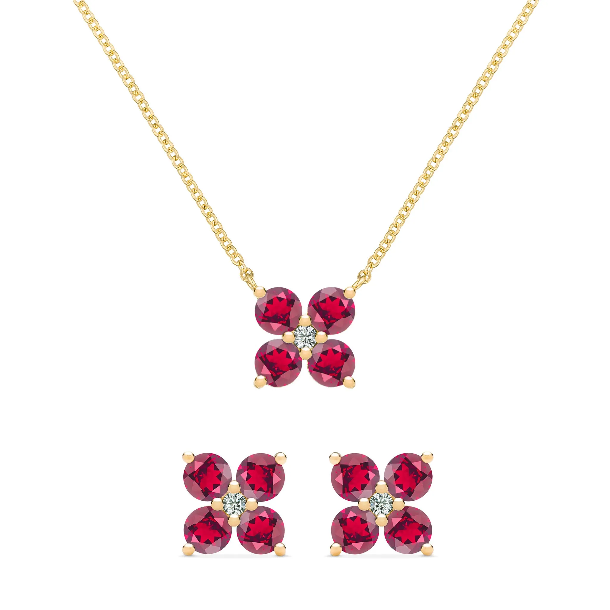 Greenwich 4 Ruby & Diamond Necklace and Earrings Set in 14k Gold (July) sold by Haverhill
