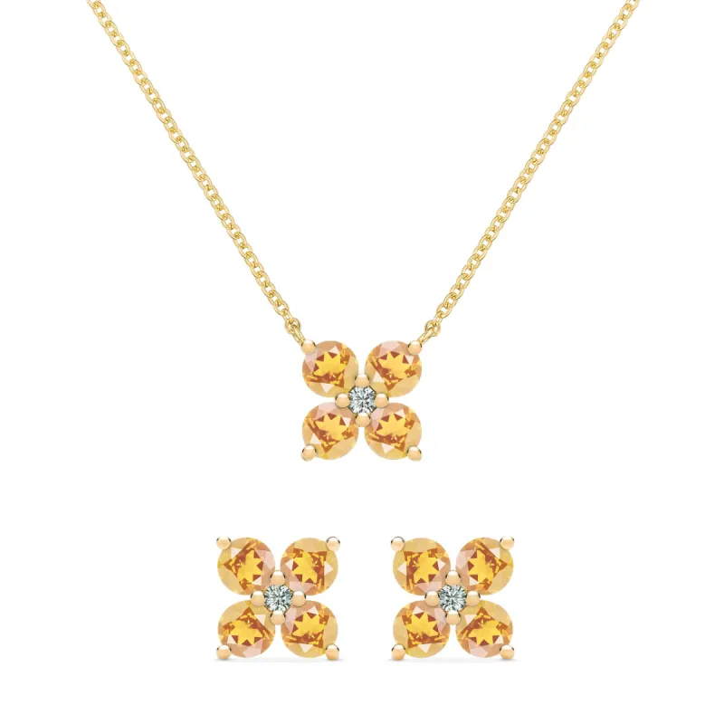 Greenwich 4 Citrine & Diamond Necklace and Earrings Set in 14k Gold (November) sold by Haverhill