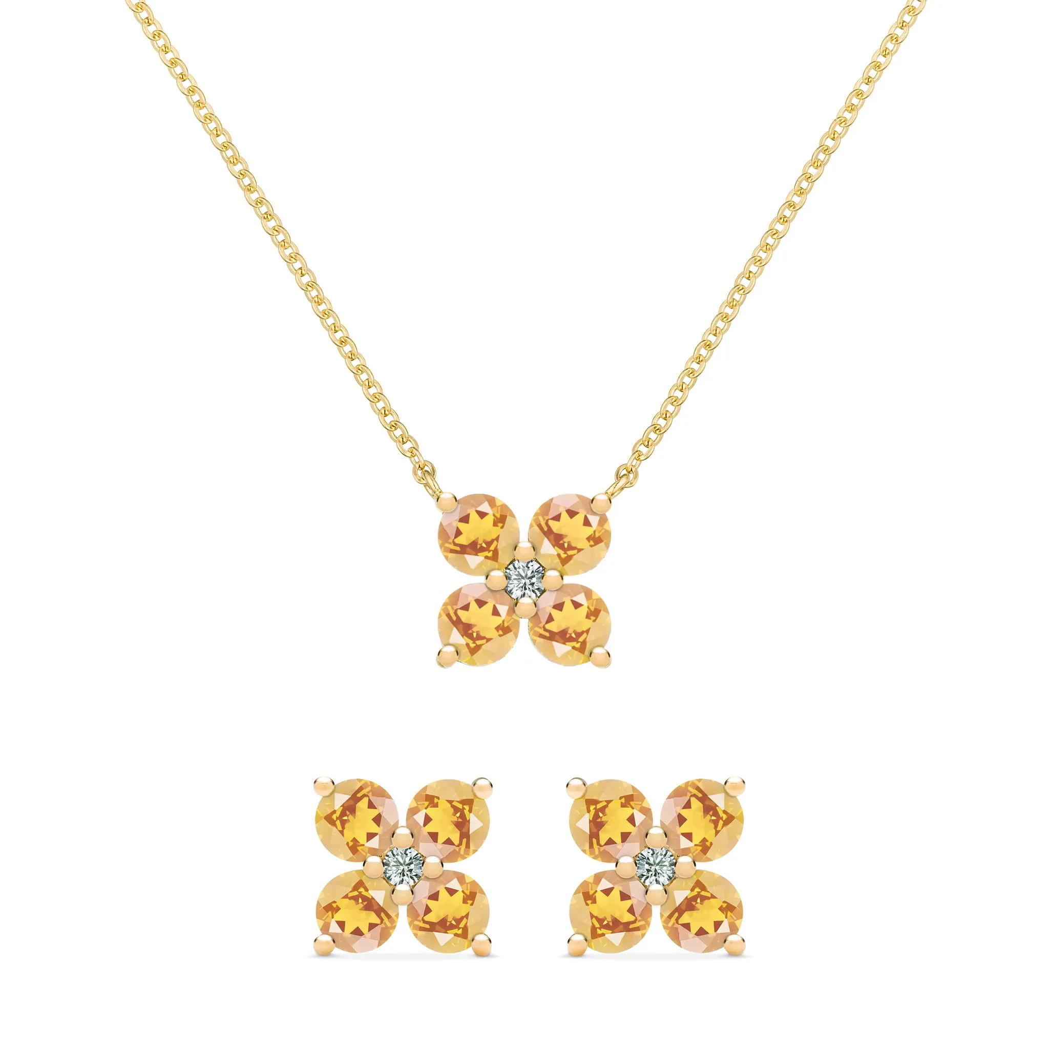 Greenwich 4 Citrine & Diamond Necklace and Earrings Set in 14k Gold (November) sold by Haverhill