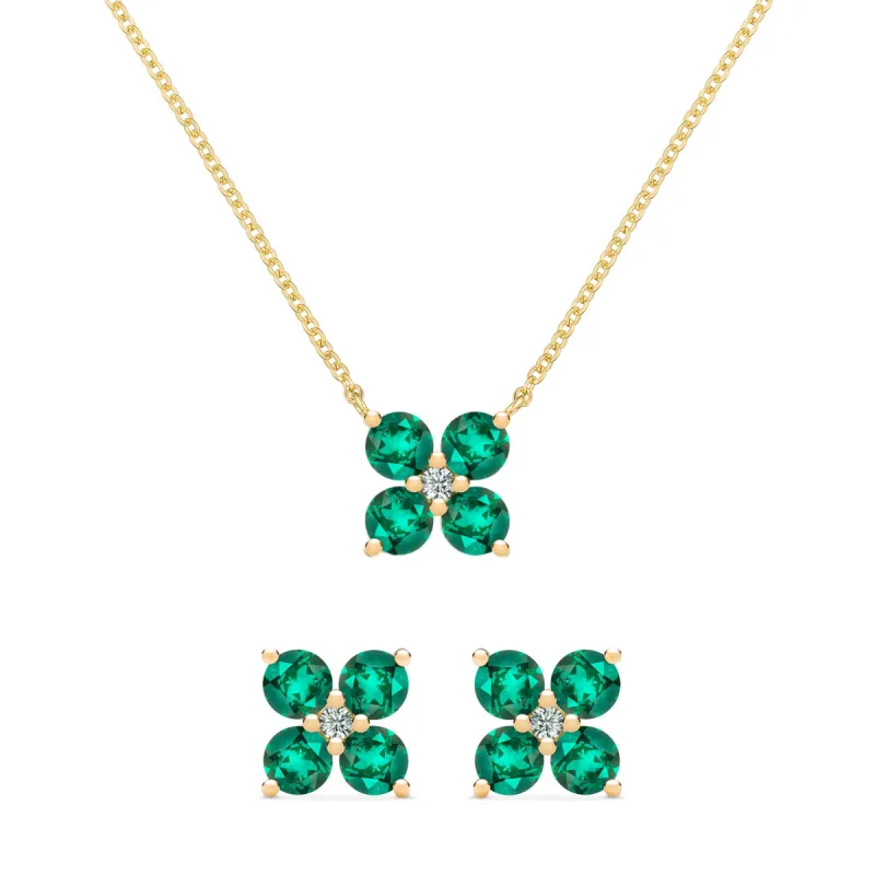 Greenwich 4 Emerald & Diamond Necklace and Earrings Set in 14k Gold (May) sold by Haverhill