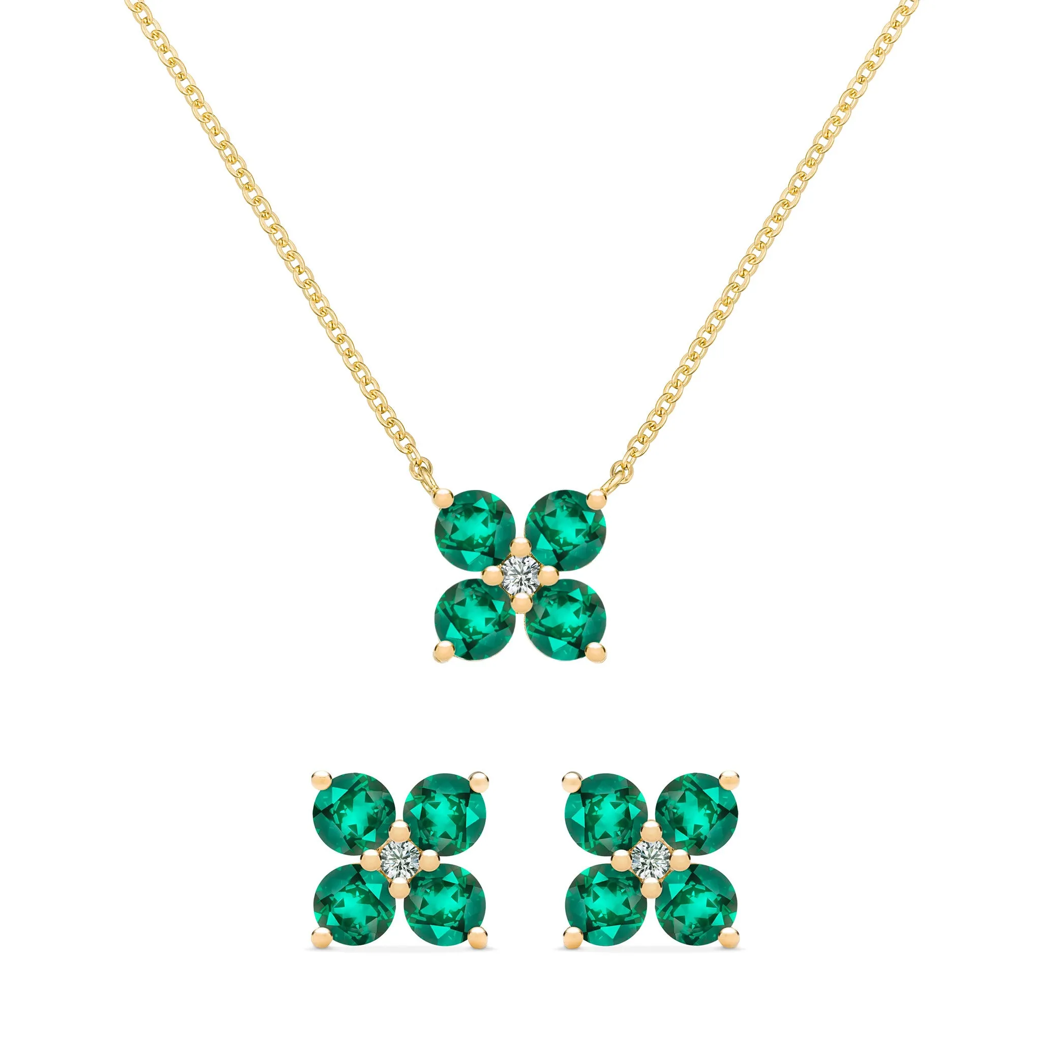Greenwich 4 Emerald & Diamond Necklace and Earrings Set in 14k Gold (May) sold by Haverhill