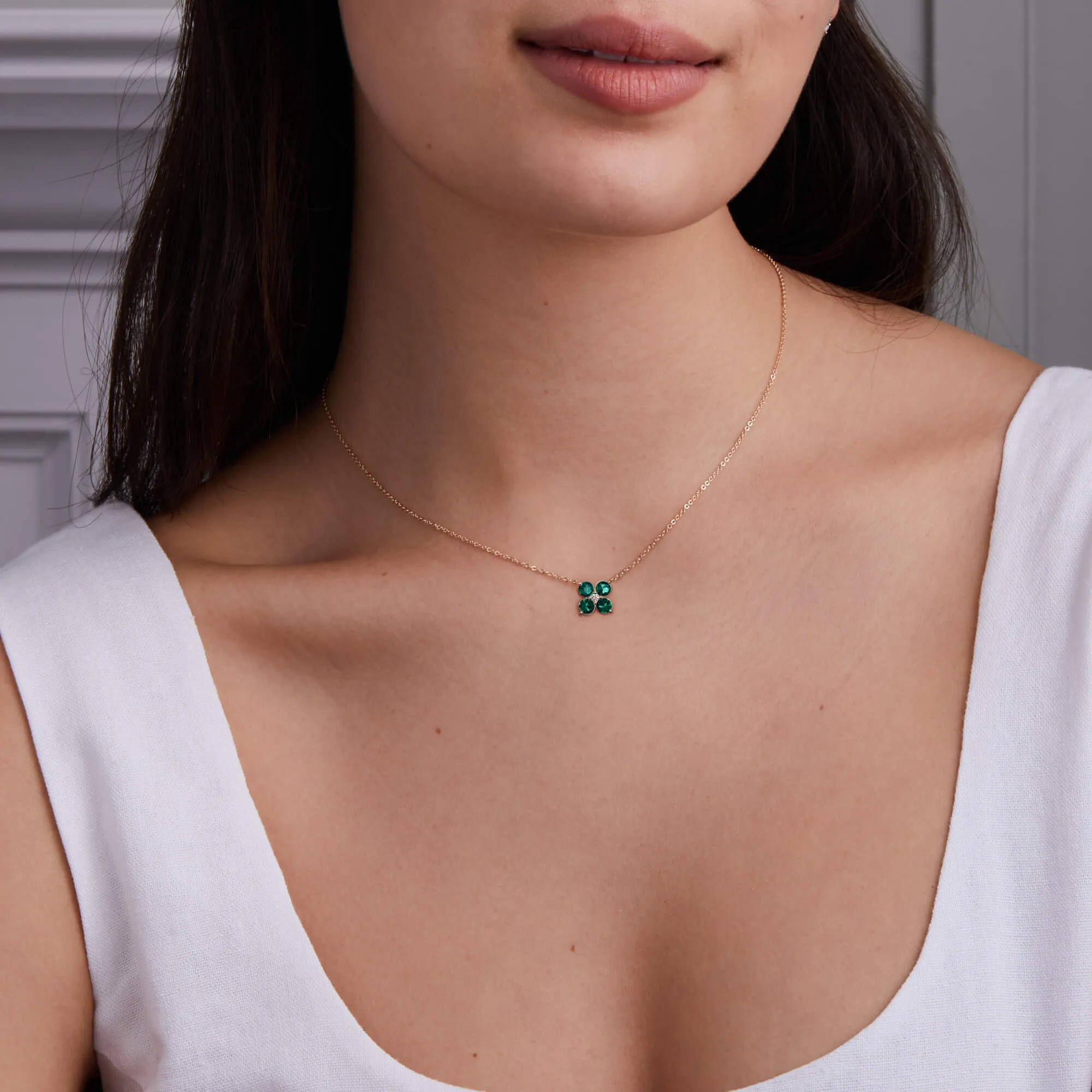 Greenwich 4 Emerald & Diamond Necklace and Earrings Set in 14k Gold (May) sold by Haverhill product image thumbnail 2
