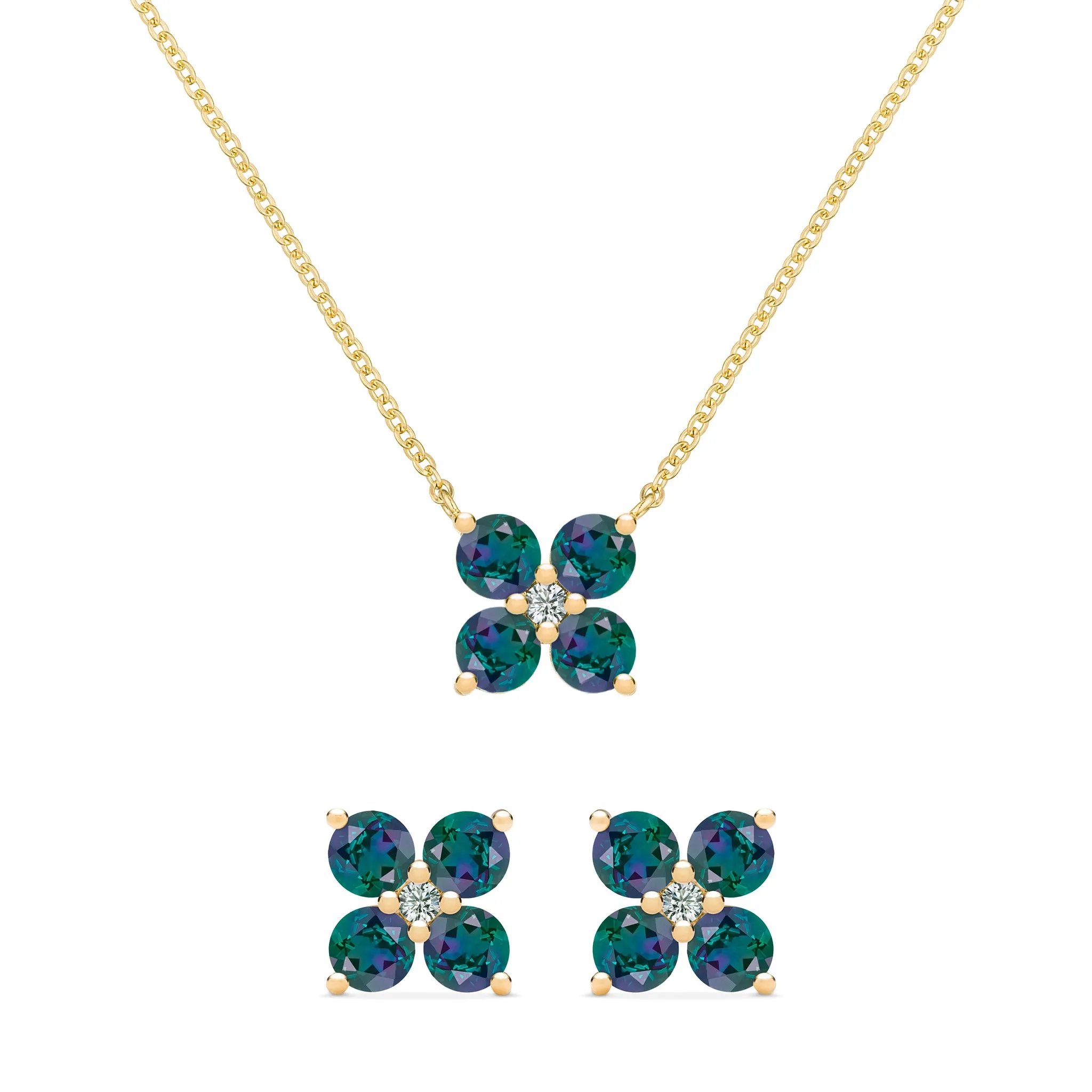 Greenwich 4 Alexandrite & Diamond Necklace and Earrings Set in 14k Gold (June) sold by Haverhill