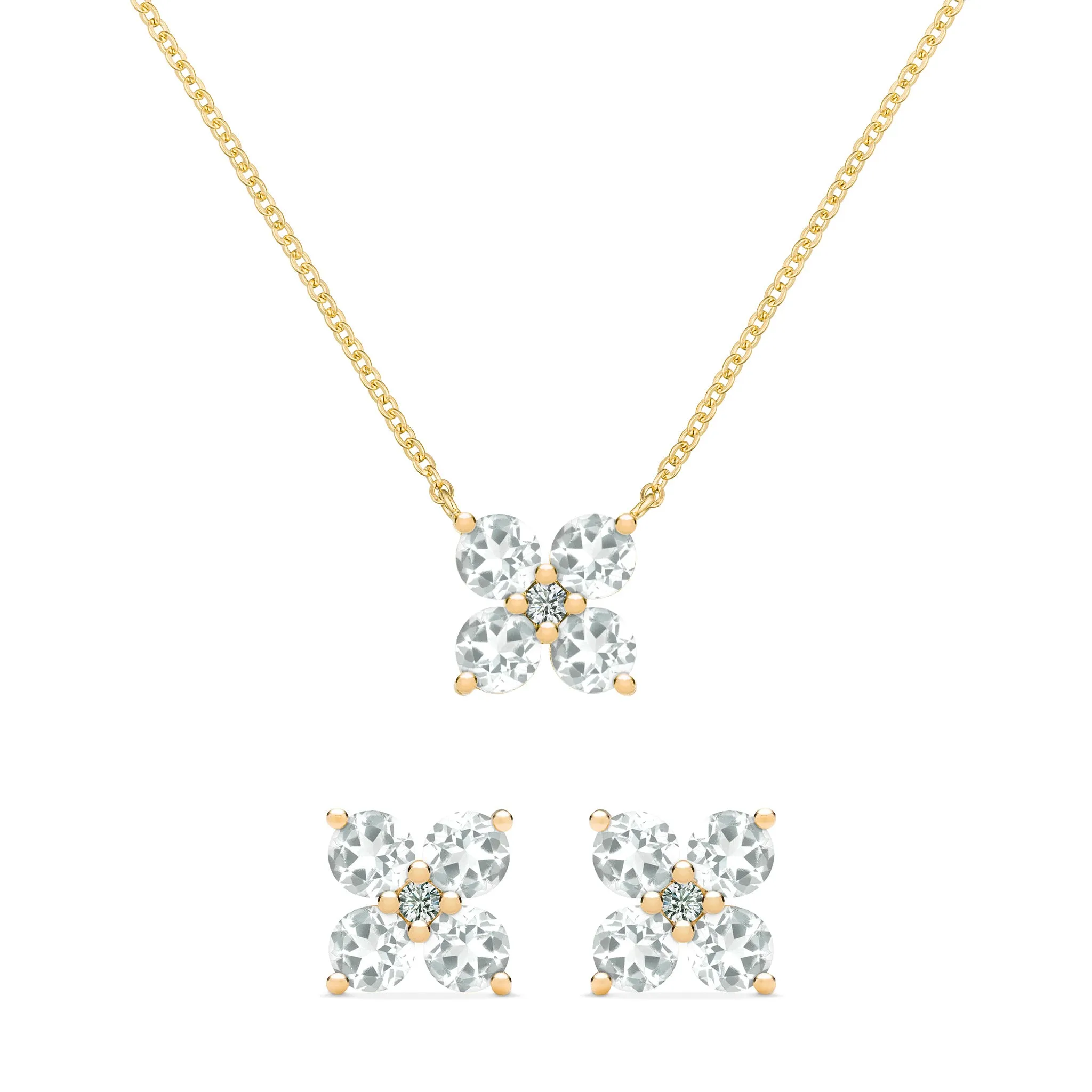 Greenwich 4 White Topaz & Diamond Necklace and Earrings Set in 14k Gold (April) sold by Haverhill