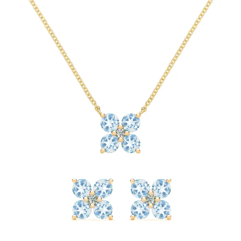 Greenwich 4 Aquamarine & Diamond Necklace and Earrings Set in 14k Gold (March) sold by Haverhill