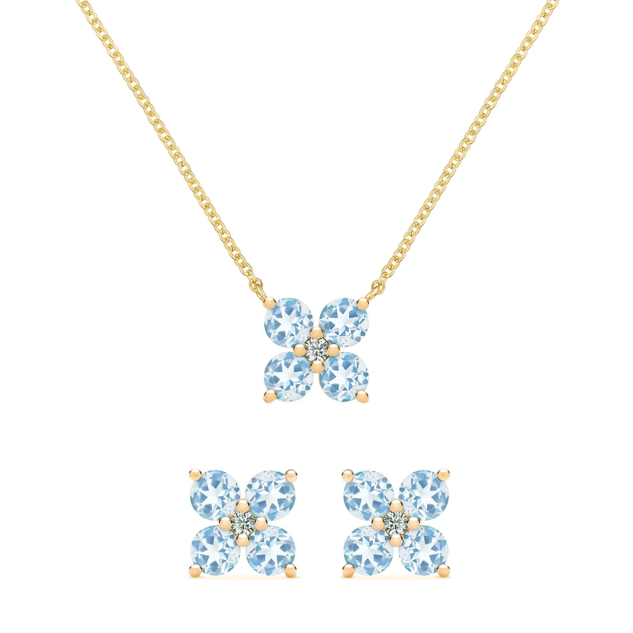 Greenwich 4 Aquamarine & Diamond Necklace and Earrings Set in 14k Gold (March) sold by Haverhill