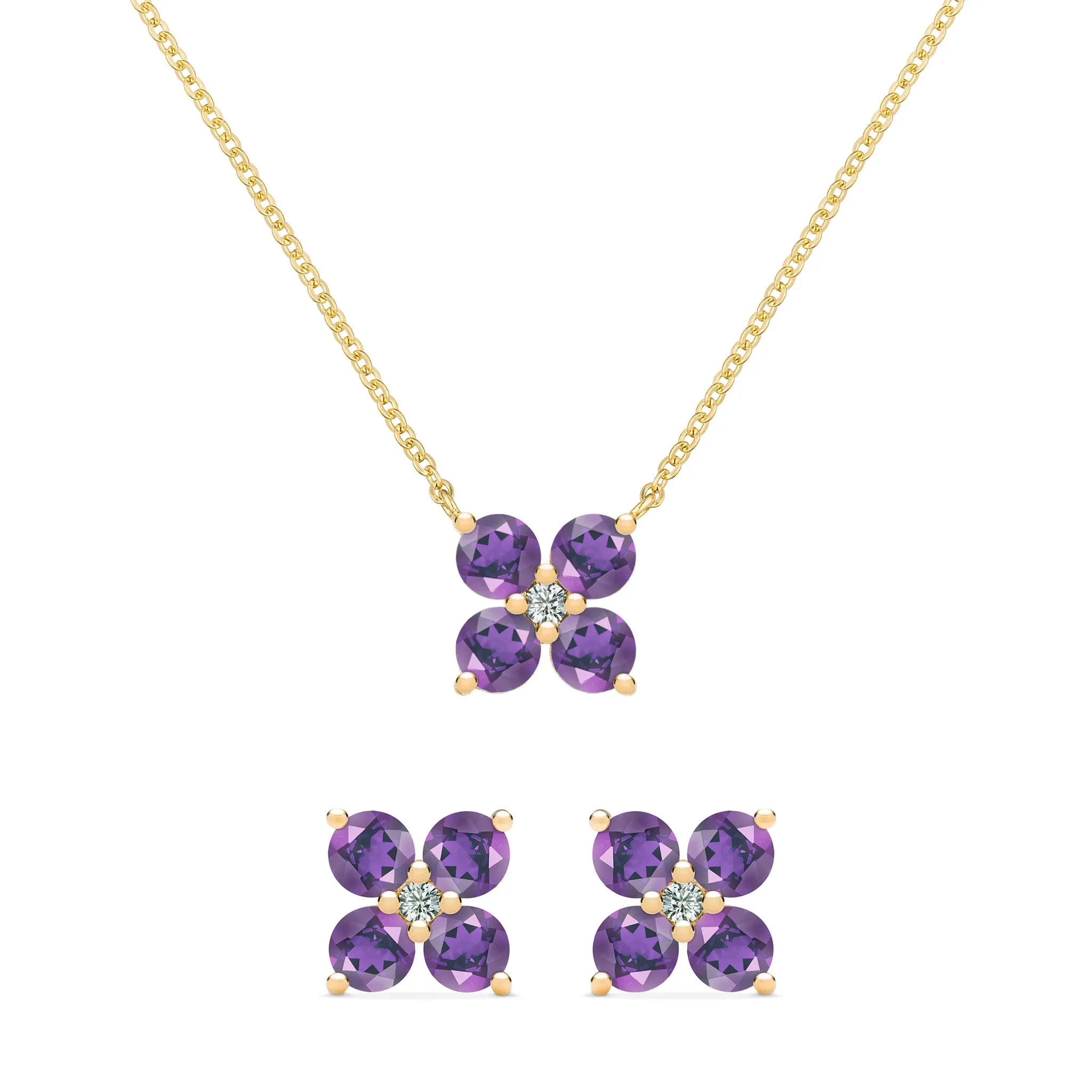 Greenwich 4 Amethyst & Diamond Necklace and Earrings Set in 14k Gold (February) sold by Haverhill