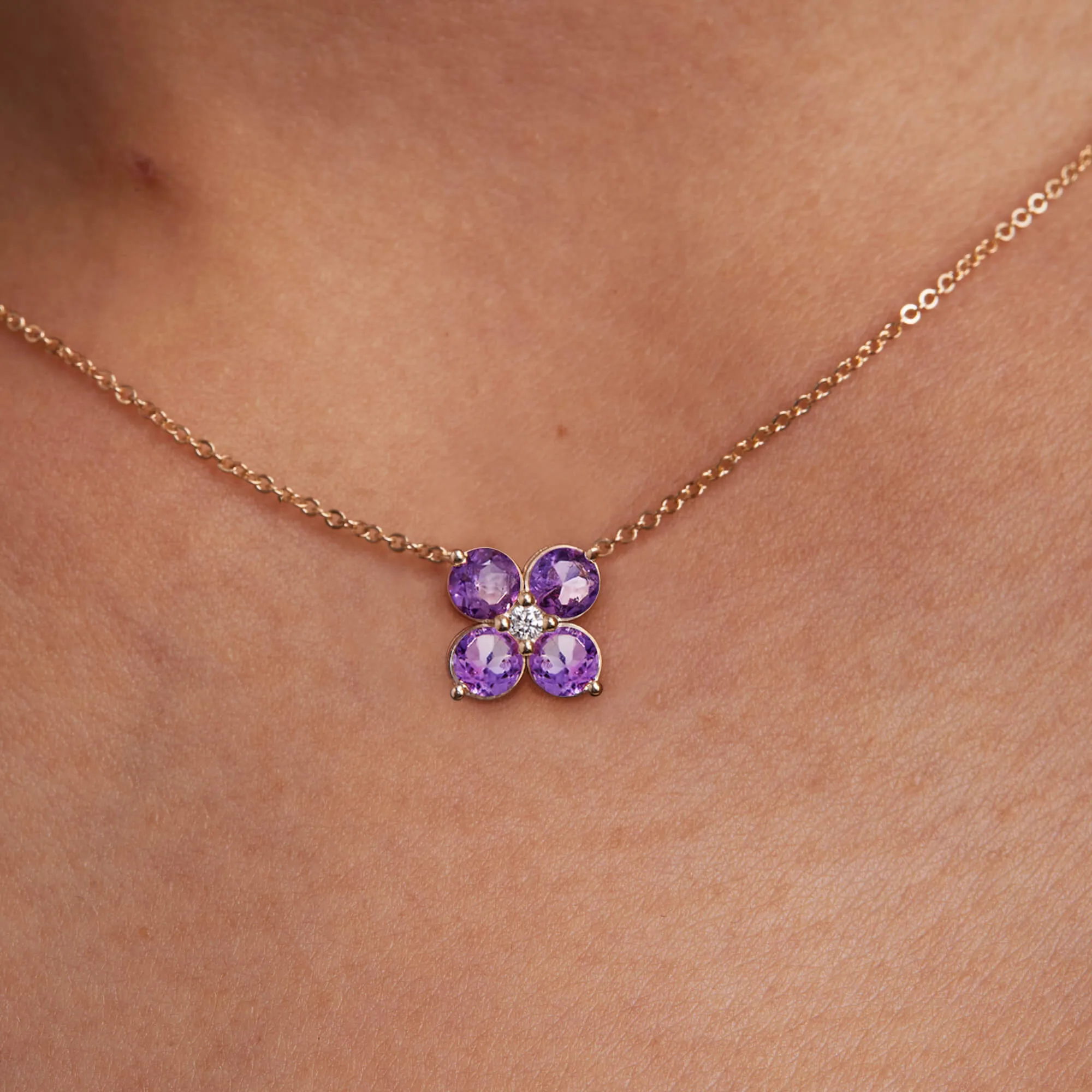 Greenwich 4 Amethyst & Diamond Necklace and Earrings Set in 14k Gold (February) sold by Haverhill product image thumbnail 3