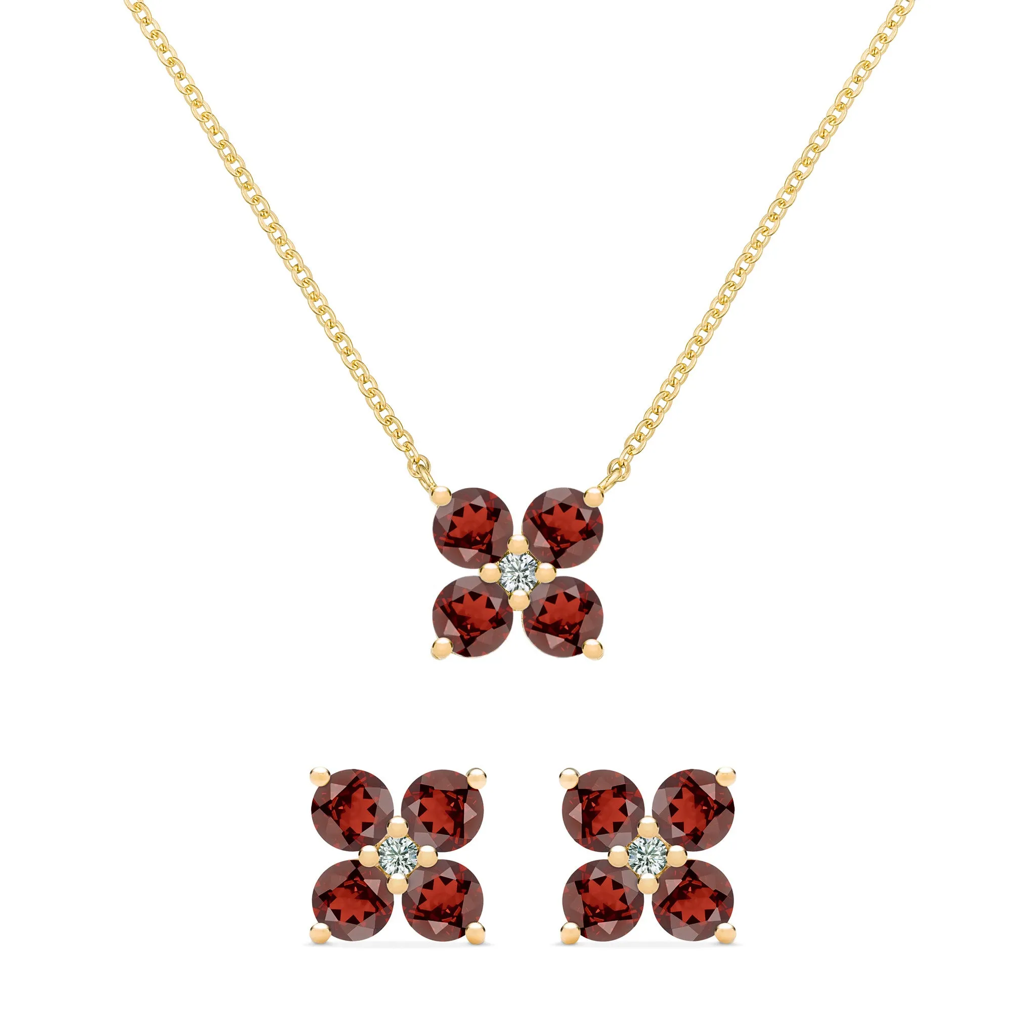 Greenwich 4 Garnet & Diamond Necklace and Earrings Set in 14k Gold (January) sold by Haverhill