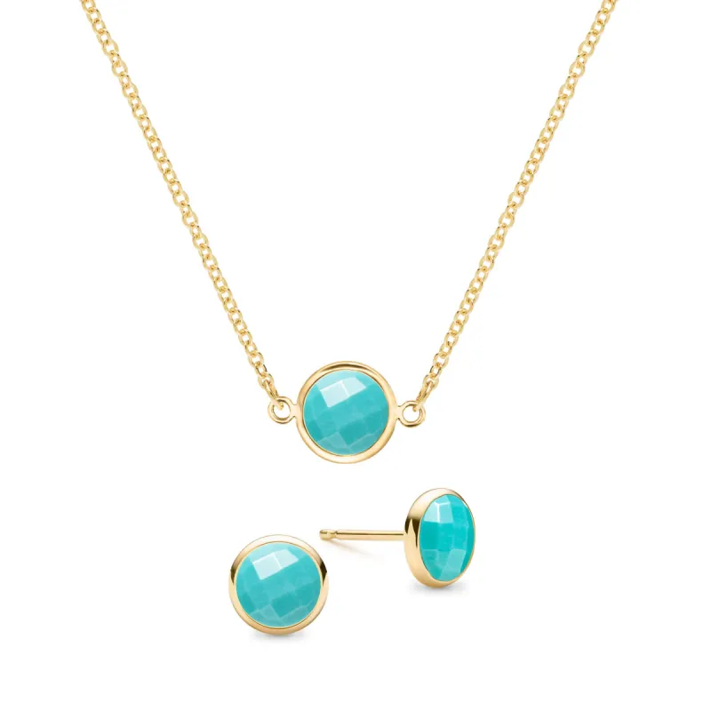 Grand 1 Turquoise Necklace and Earrings Set in 14k Gold (December) sold by Haverhill