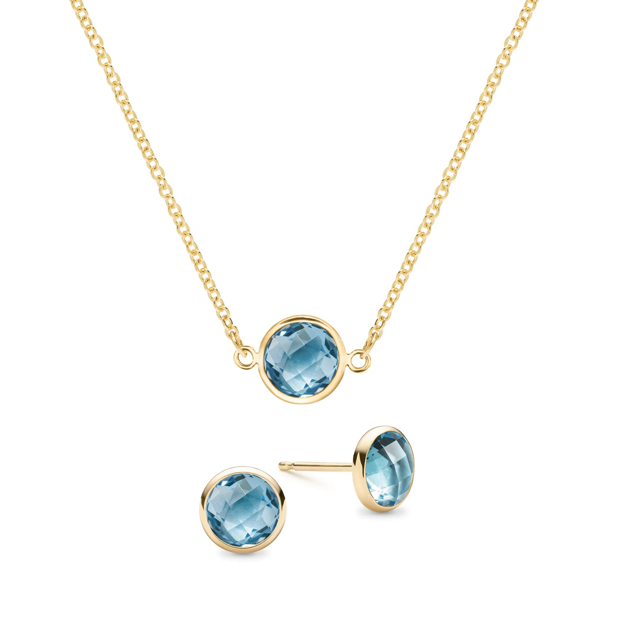 Grand 1 Nantucket Blue Topaz Necklace and Earrings Set in 14k Gold (December) sold by Haverhill