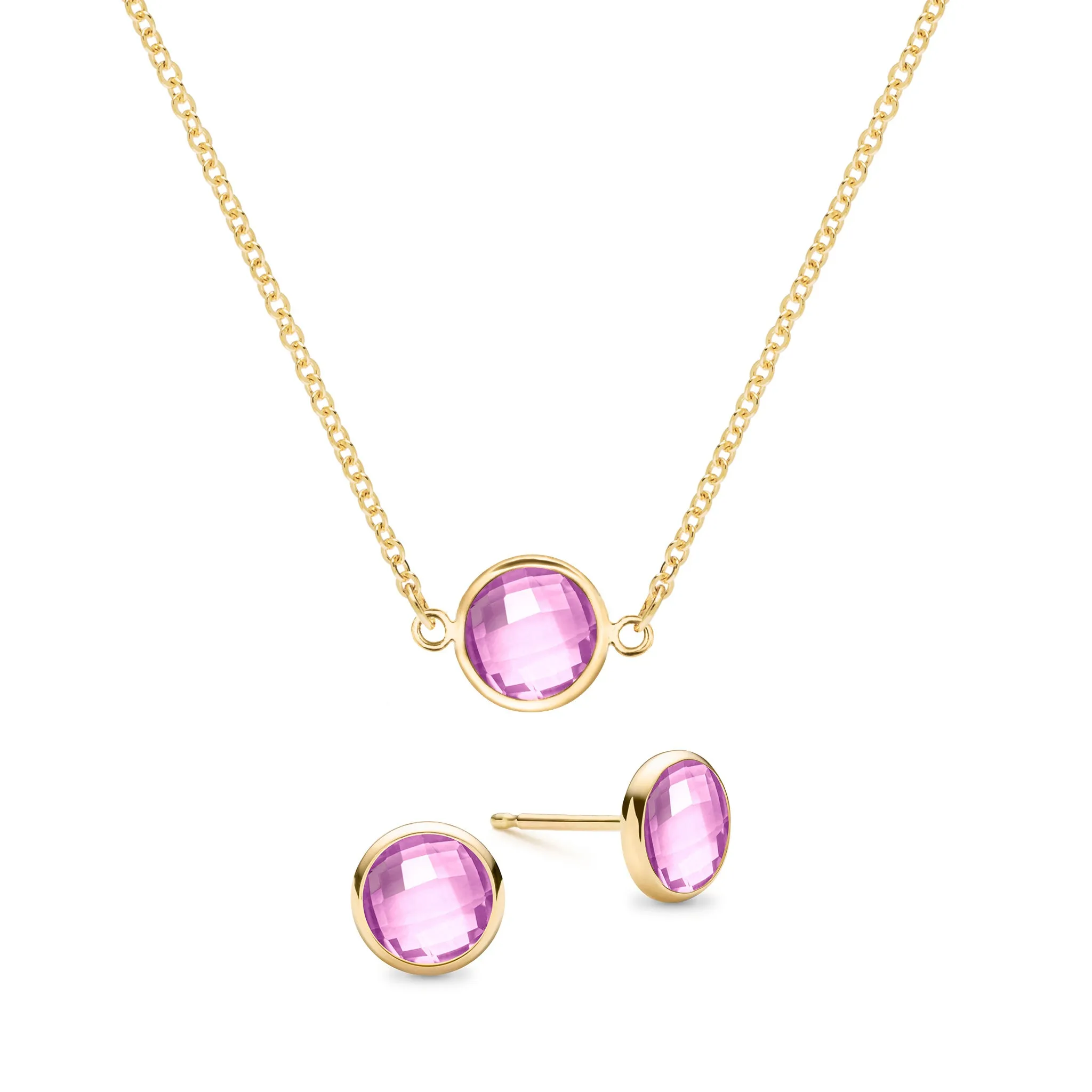 Grand 1 Pink Sapphire Necklace and Earrings Set in 14k Gold (October) sold by Haverhill