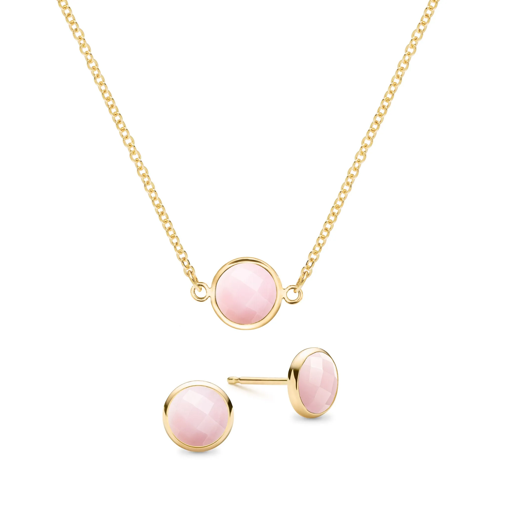 Grand 1 Pink Opal Necklace and Earrings Set in 14k Gold (October) sold by Haverhill