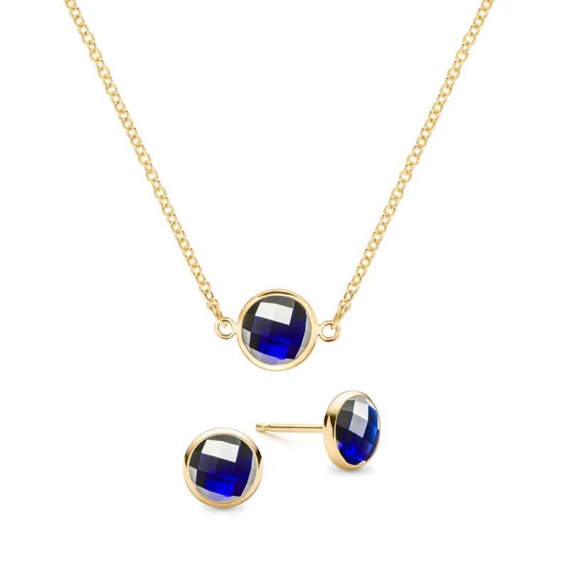 Grand 1 Sapphire Necklace and Earrings Set in 14k Gold (September) sold by Haverhill