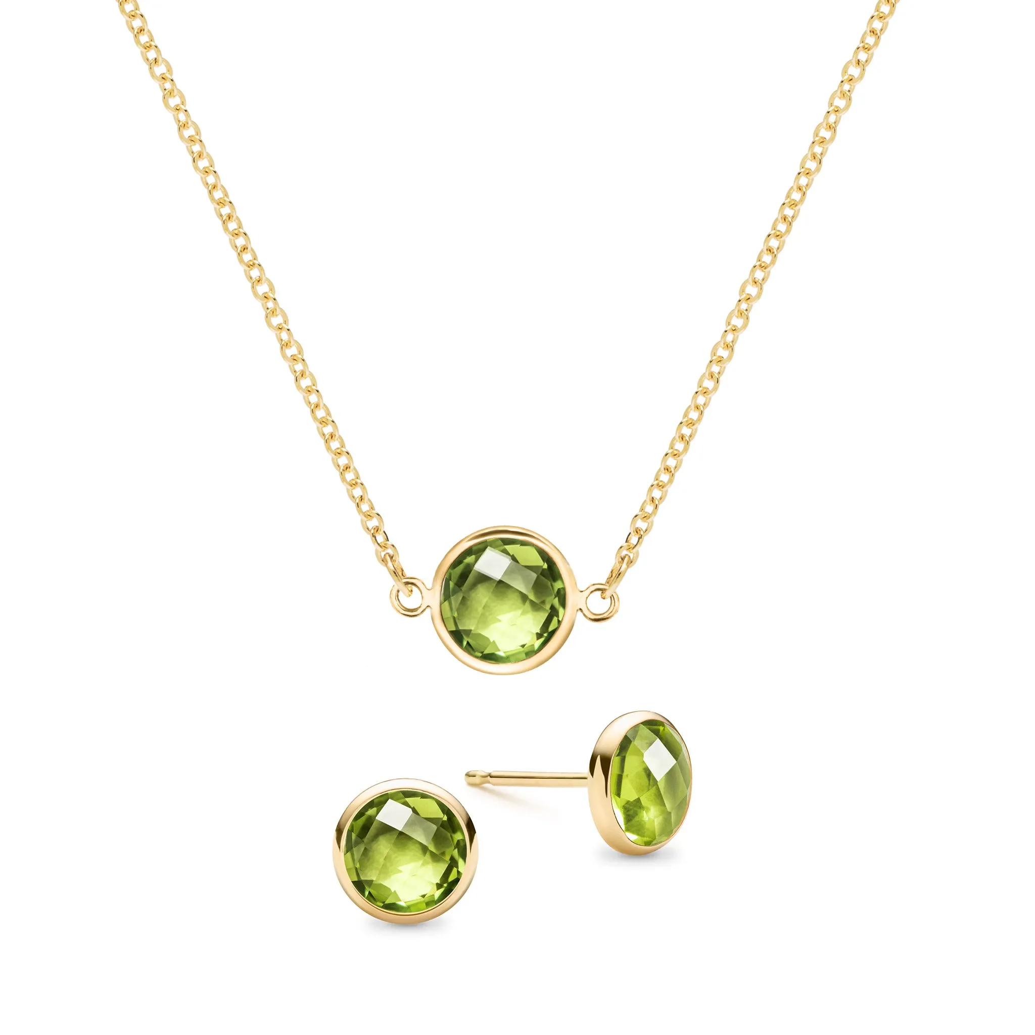 Grand 1 Peridot Necklace and Earrings Set in 14k Gold (August) sold by Haverhill