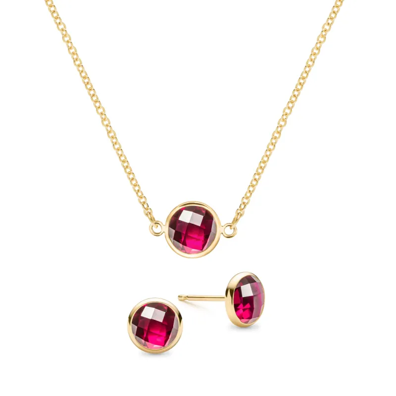 Grand 1 Ruby Necklace and Earrings Set in 14k Gold (July) sold by Haverhill