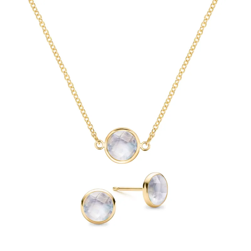 Grand 1 Moonstone Necklace and Earrings Set in 14k Gold (June) sold by Haverhill