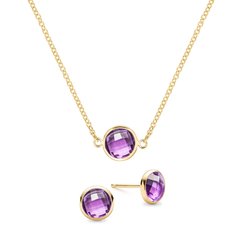 Grand 1 Amethyst Necklace and Earrings Set in 14k Gold (February) sold by Haverhill