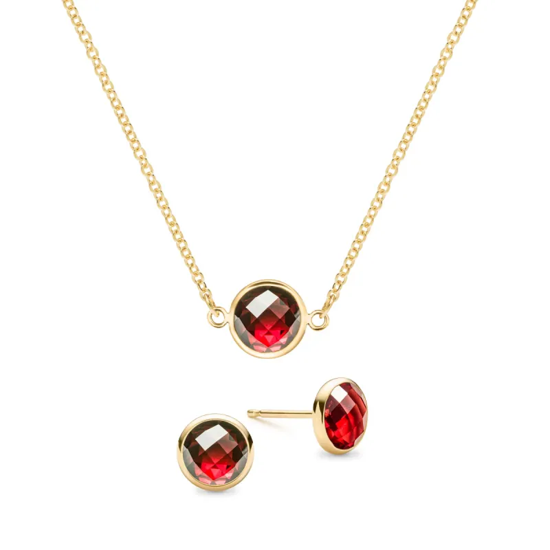 Grand 1 Garnet Necklace and Earrings Set in 14k Gold (January) sold by Haverhill