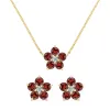 Greenwich Flower Garnet & Diamond Necklace and Earrings Set in 14k Gold (January) sold by Haverhill