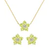 Greenwich Flower Peridot & Diamond Necklace and Earrings Set in 14k Gold (August) sold by Haverhill
