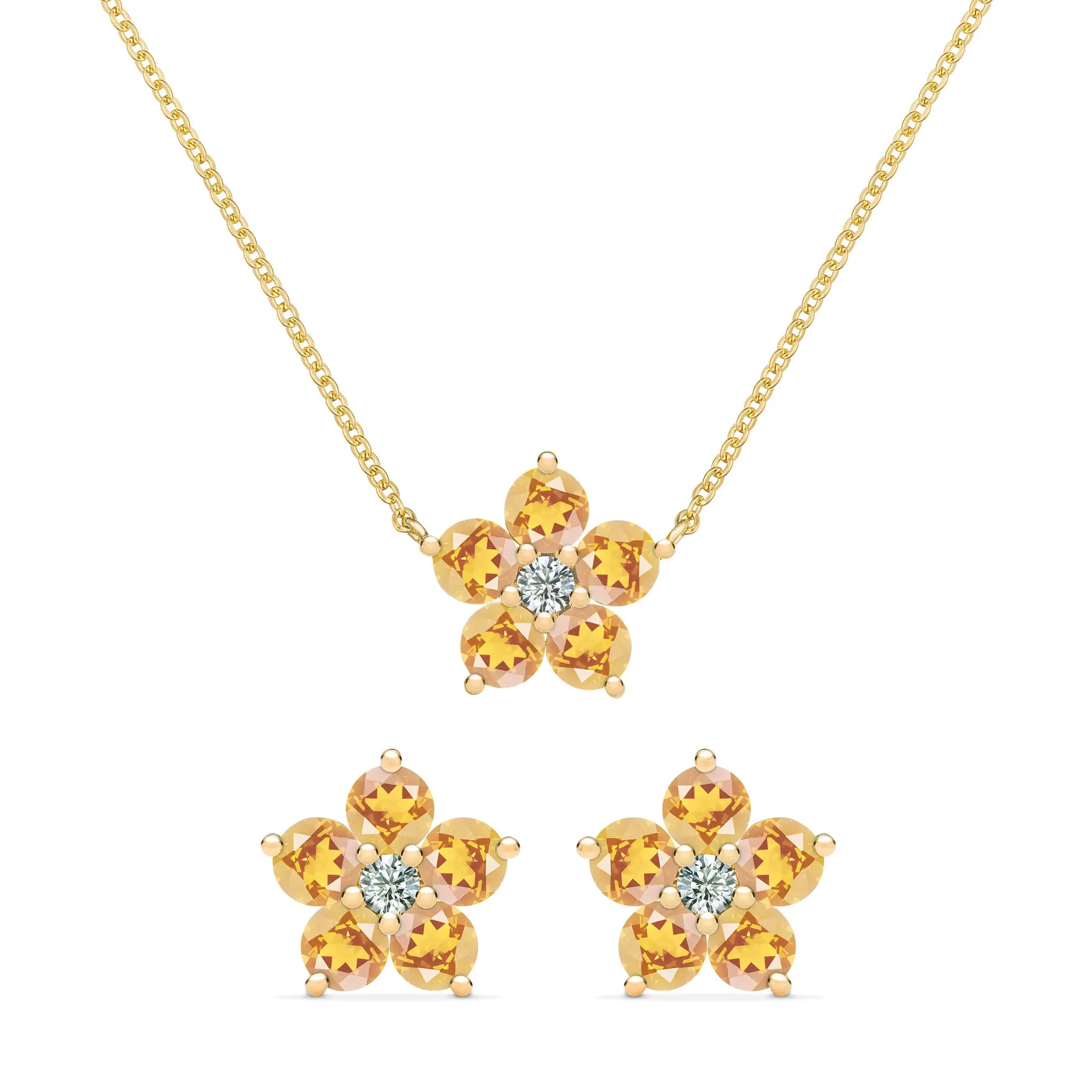 Greenwich Flower Citrine & Diamond Necklace and Earrings Set in 14k Gold (November) sold by Haverhill