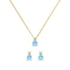 Greenwich Solitaire Nantucket Blue Topaz & Diamond Necklace and Earrings Set in 14k Gold (December) sold by Haverhill