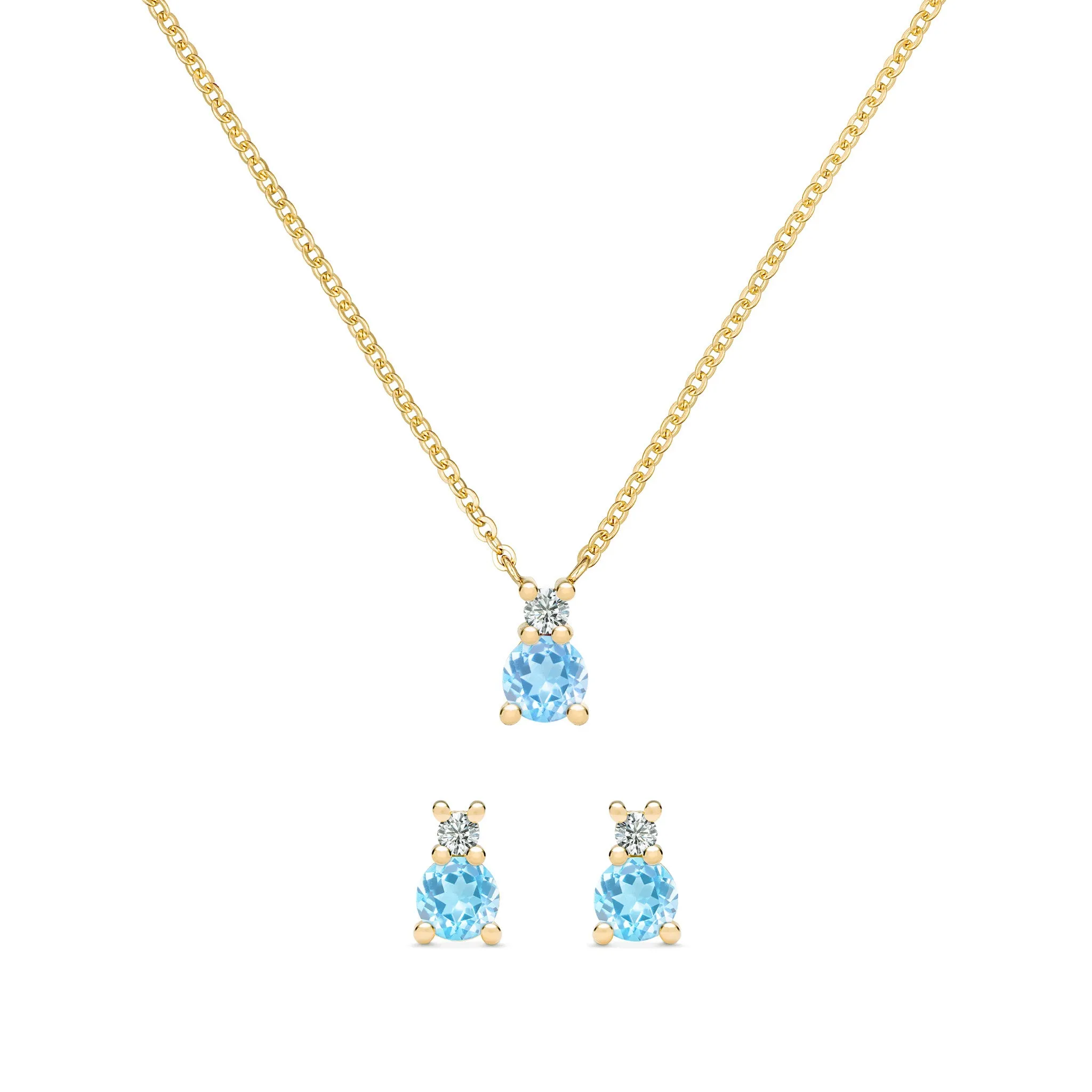 Greenwich Solitaire Nantucket Blue Topaz & Diamond Necklace and Earrings Set in 14k Gold (December) sold by Haverhill