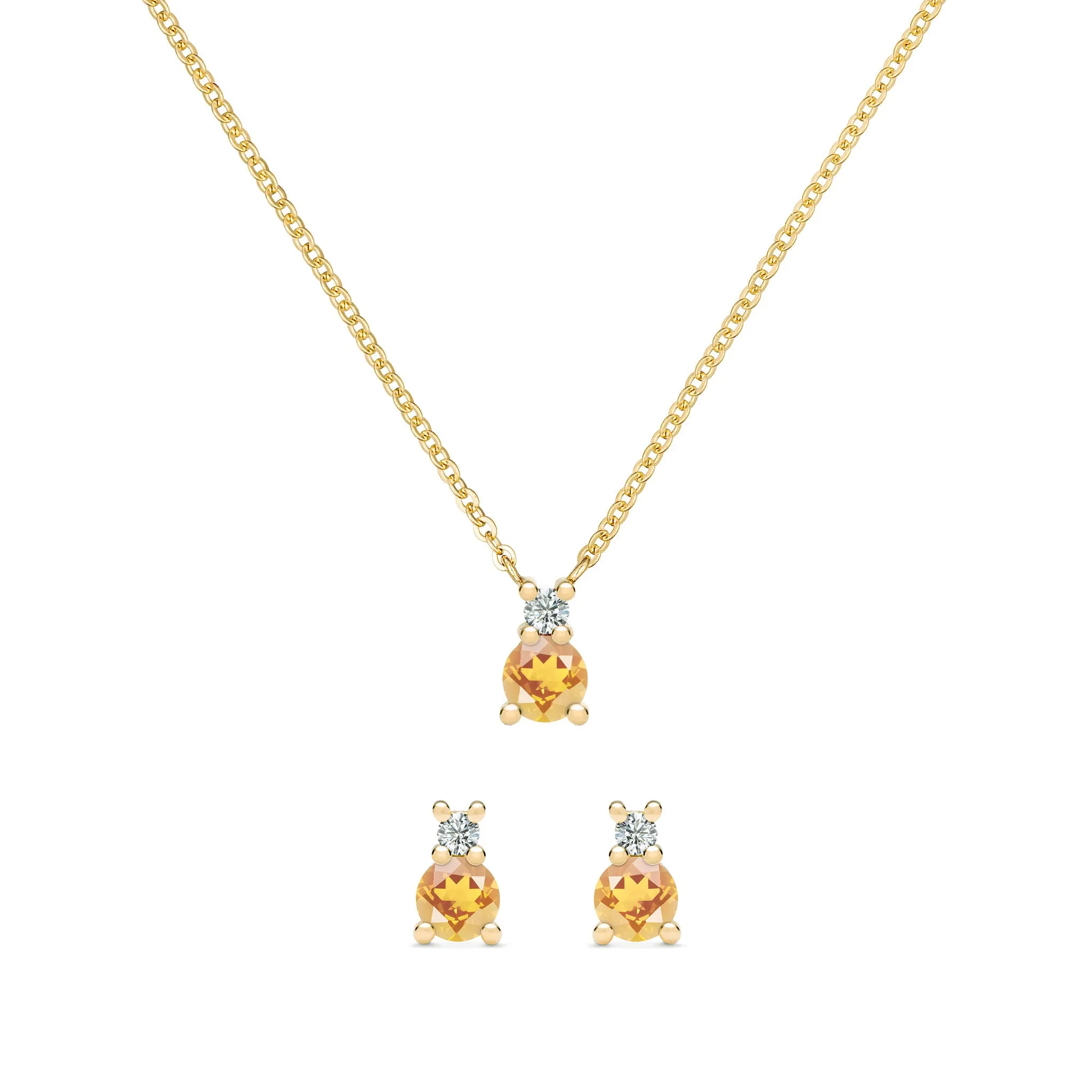 Greenwich Solitaire Citrine & Diamond Necklace and Earrings Set in 14k Gold (November) sold by Haverhill