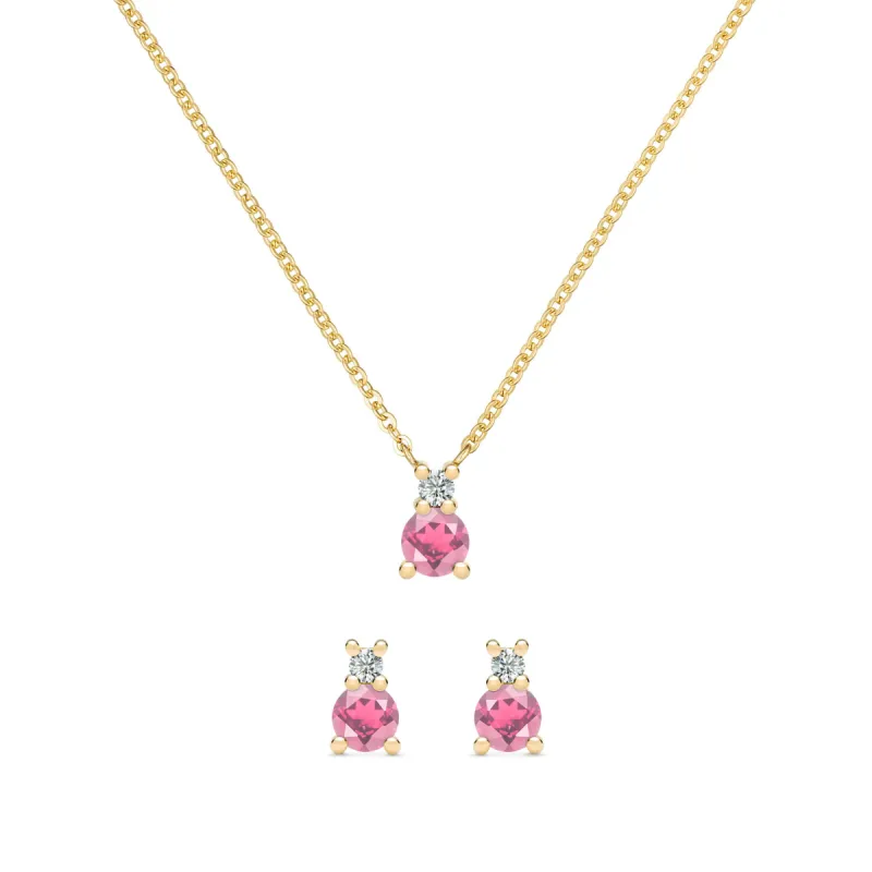Greenwich Solitaire Pink Tourmaline & Diamond Necklace and Earrings Set in 14k Gold (October) sold by Haverhill