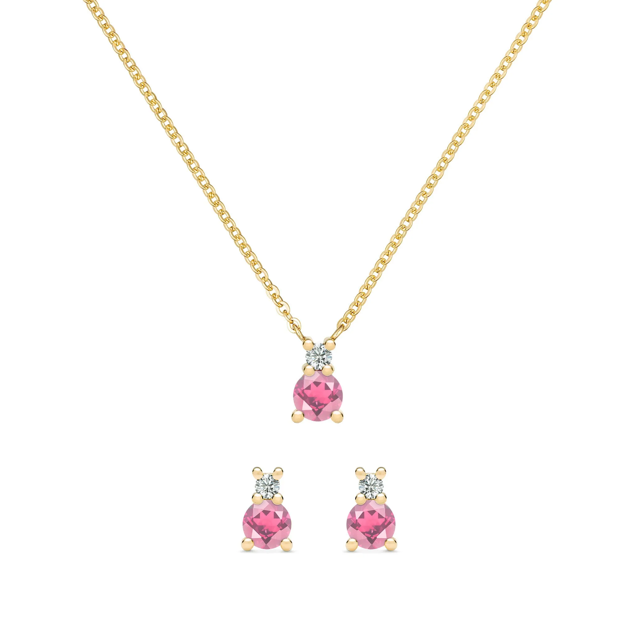 Greenwich Solitaire Pink Tourmaline & Diamond Necklace and Earrings Set in 14k Gold (October) sold by Haverhill