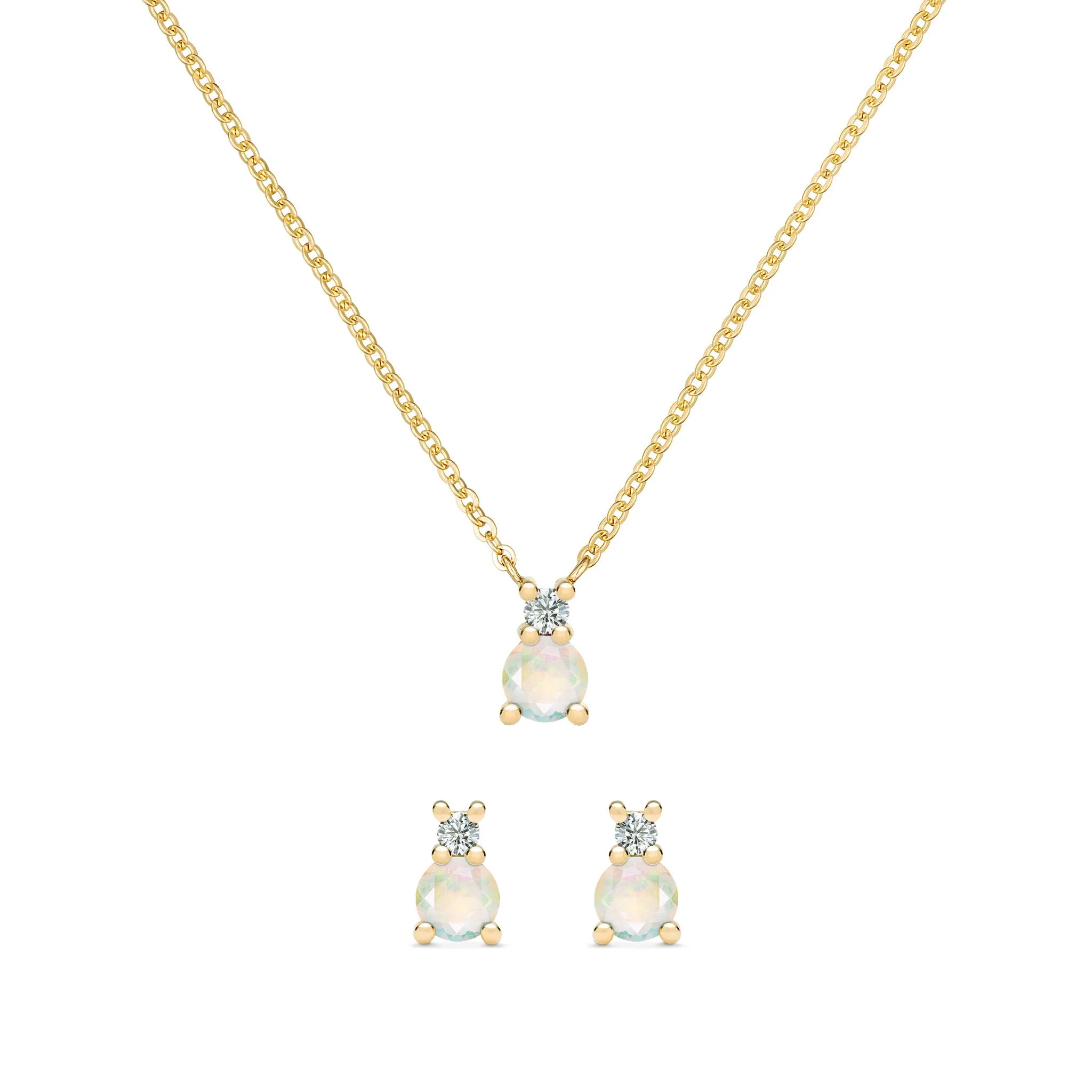 Greenwich Solitaire Opal & Diamond Necklace and Earrings Set in 14k Gold (October) sold by Haverhill
