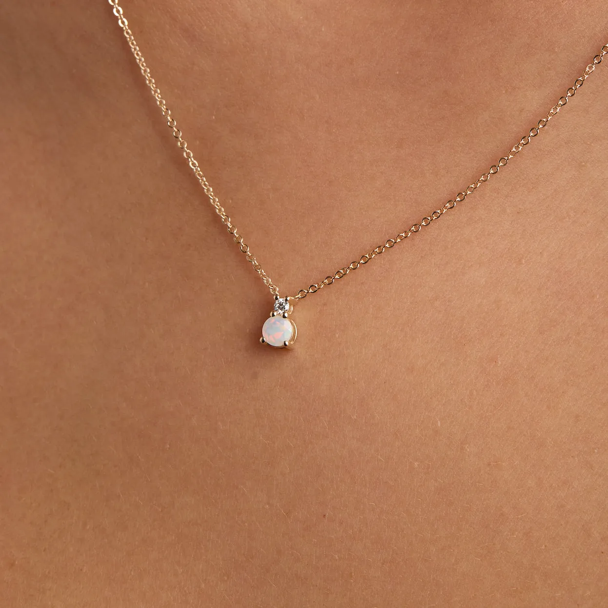 Greenwich Solitaire Opal & Diamond Necklace and Earrings Set in 14k Gold (October) sold by Haverhill product image thumbnail 3
