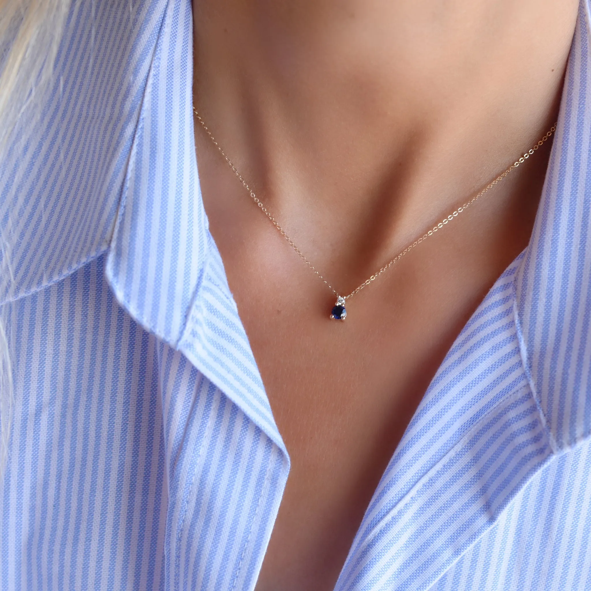 Greenwich Solitaire Sapphire & Diamond Necklace and Earrings Set in 14k Gold (September) sold by Haverhill product image thumbnail 2