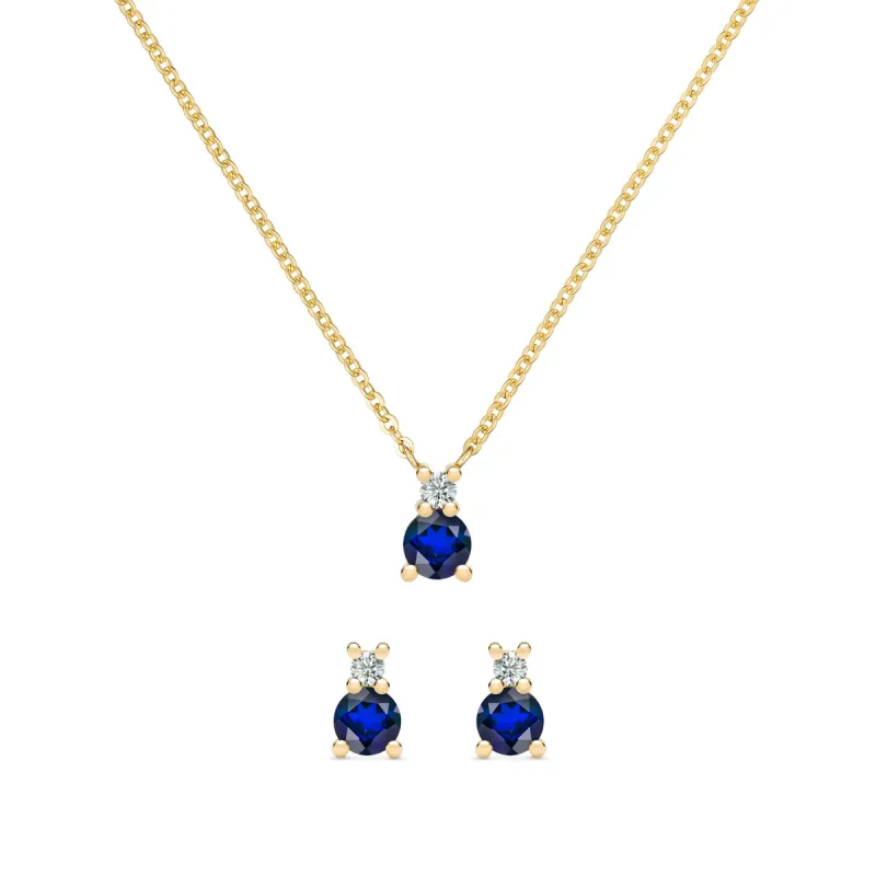 Greenwich Solitaire Sapphire & Diamond Necklace and Earrings Set in 14k Gold (September) sold by Haverhill
