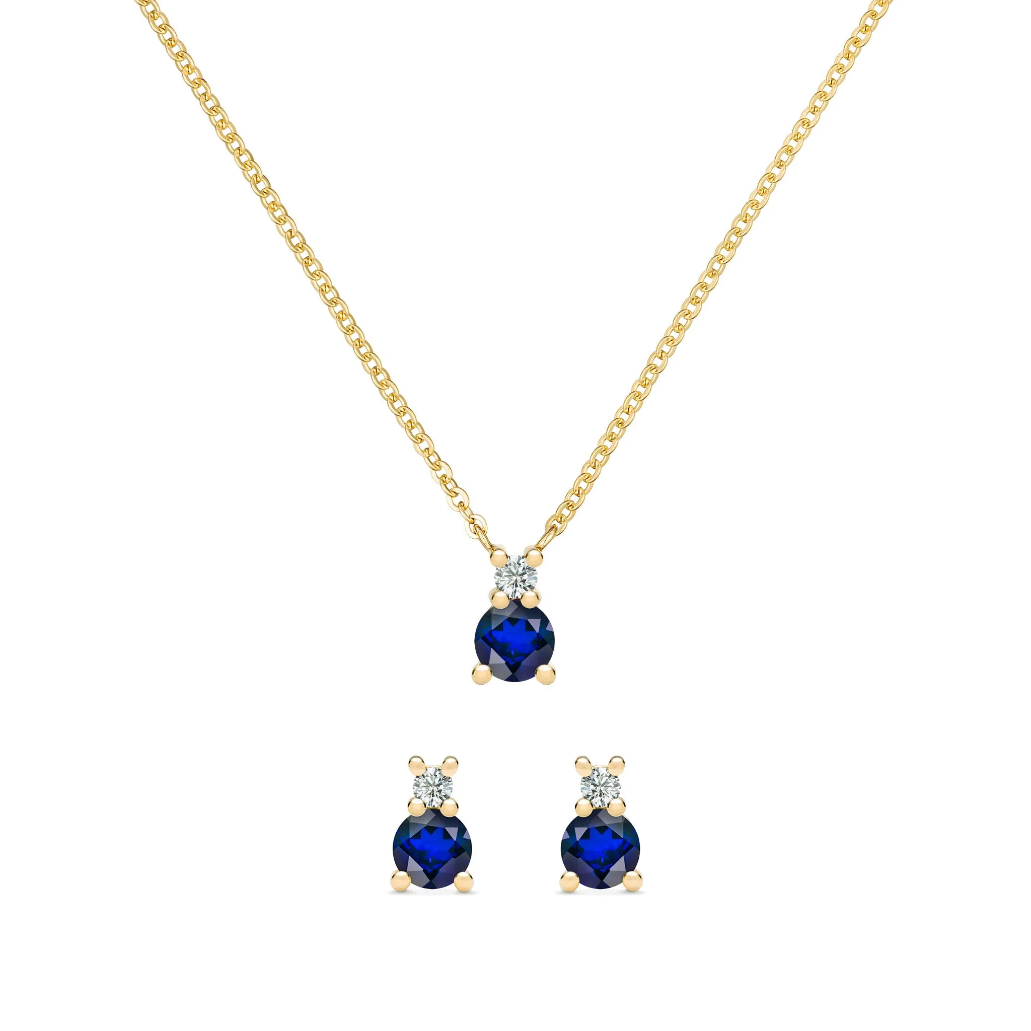Greenwich Solitaire Sapphire & Diamond Necklace and Earrings Set in 14k Gold (September) sold by Haverhill