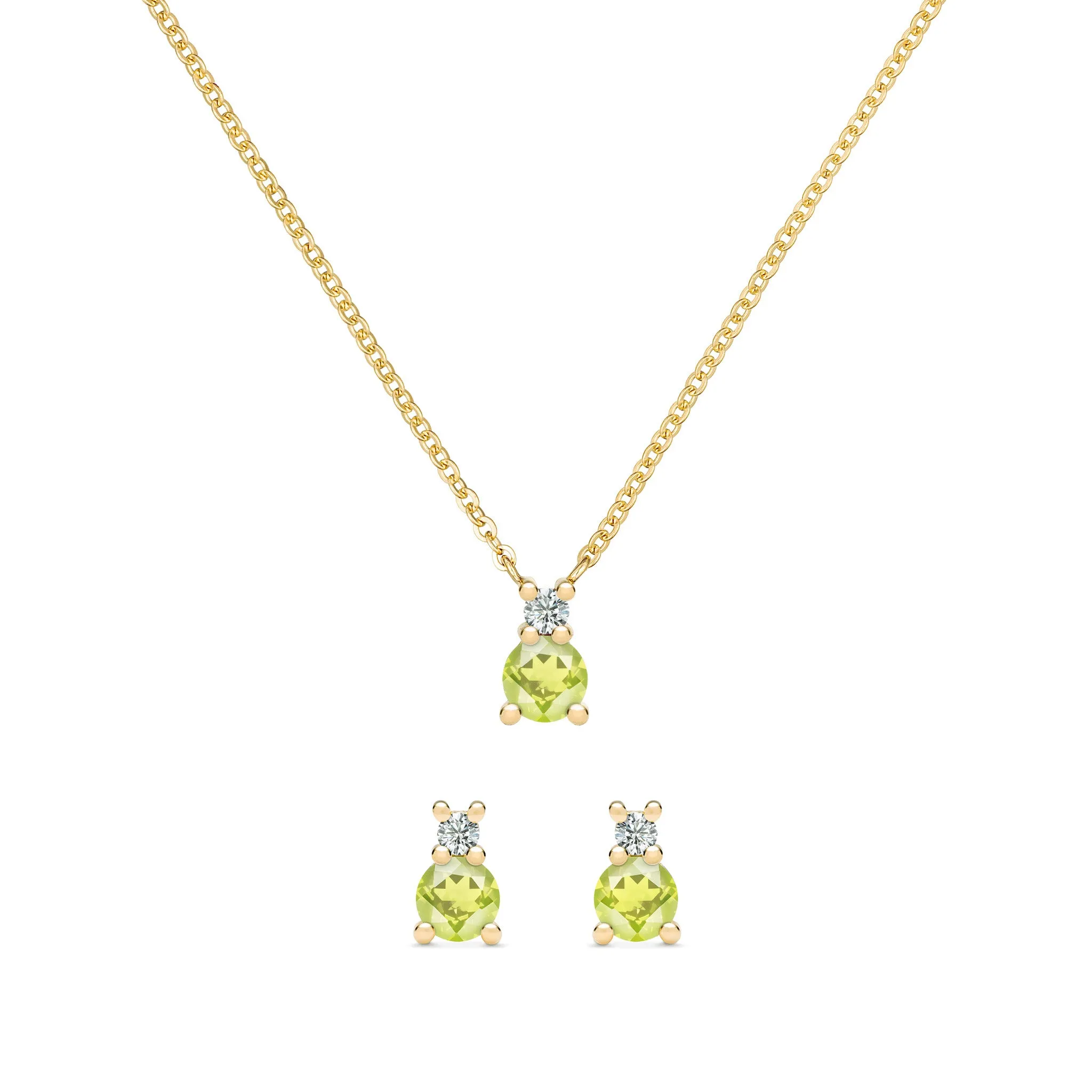 Greenwich Solitaire Peridot & Diamond Necklace and Earrings Set in 14k Gold (August) sold by Haverhill