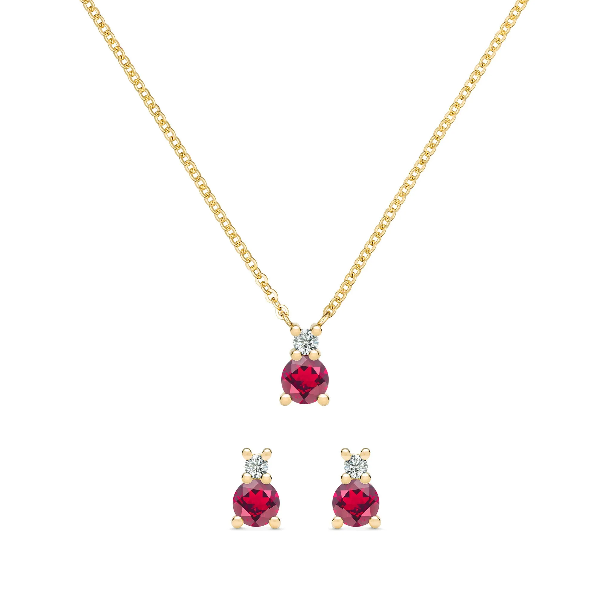Greenwich Solitaire Ruby & Diamond Necklace and Earrings Set in 14k Gold (July) sold by Haverhill
