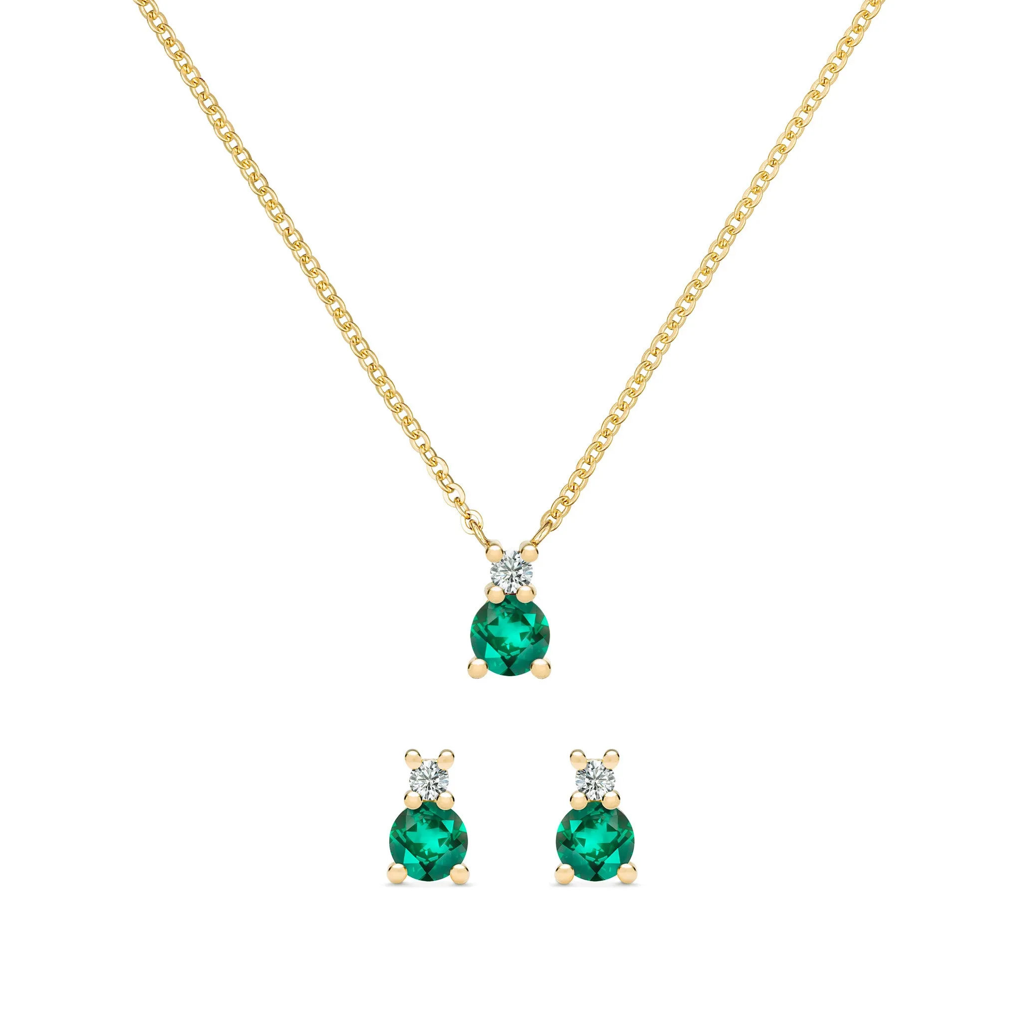 Greenwich Solitaire Emerald & Diamond Necklace and Earrings Set in 14k Gold (May) sold by Haverhill