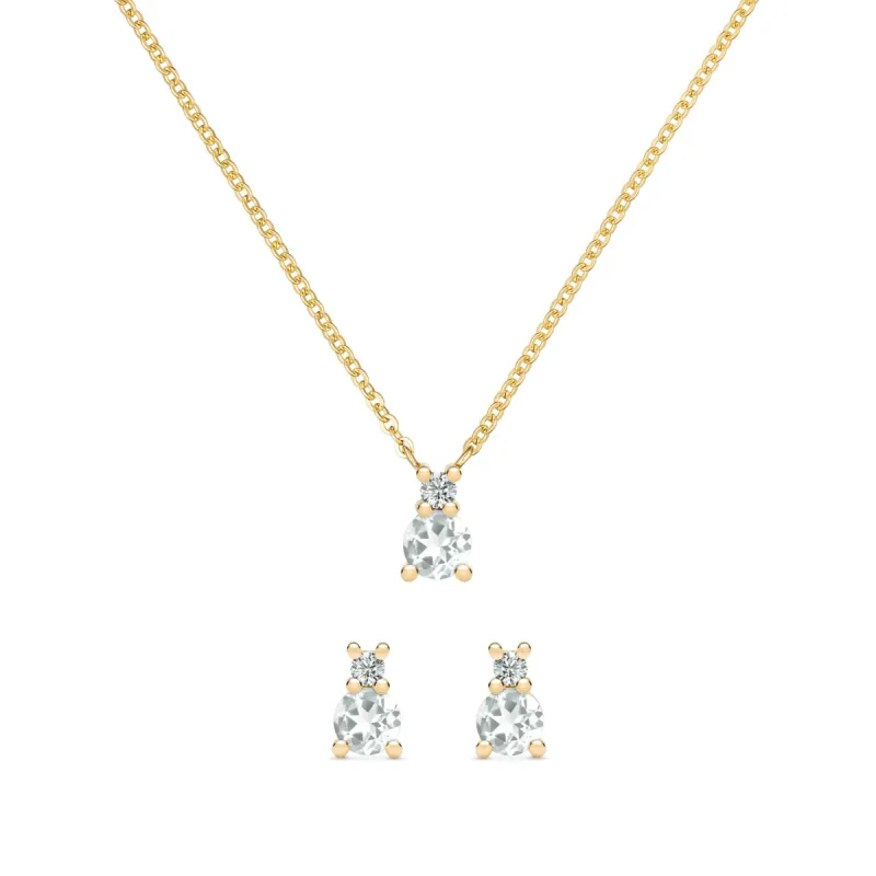 Greenwich Solitaire White Topaz & Diamond Necklace and Earrings Set in 14k Gold (April) sold by Haverhill
